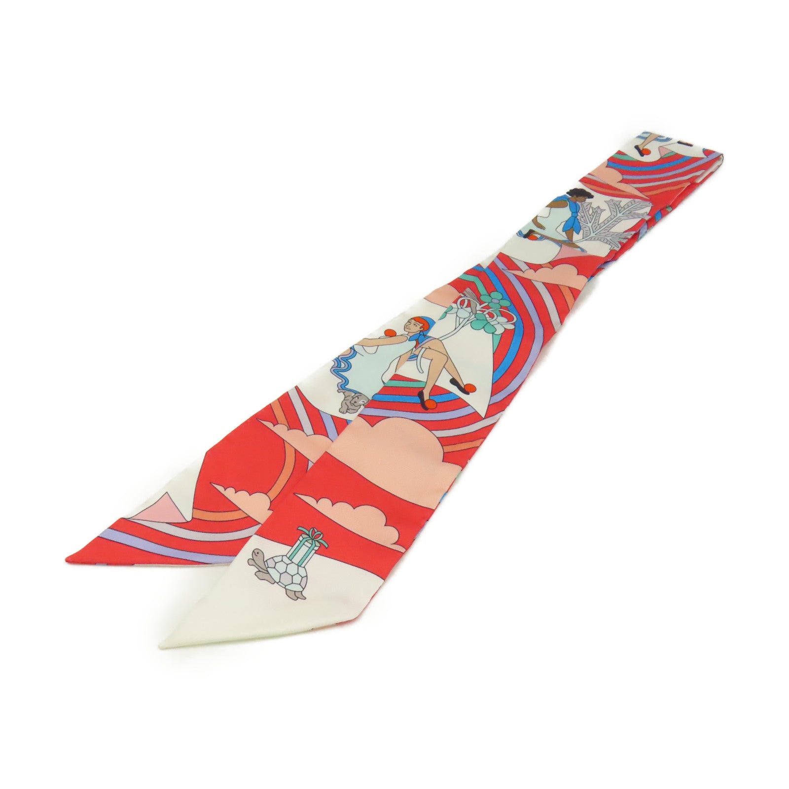 HERMES 【激減優惠】絲質Twilly Scarf絲巾粉紅色/白色/彩色
