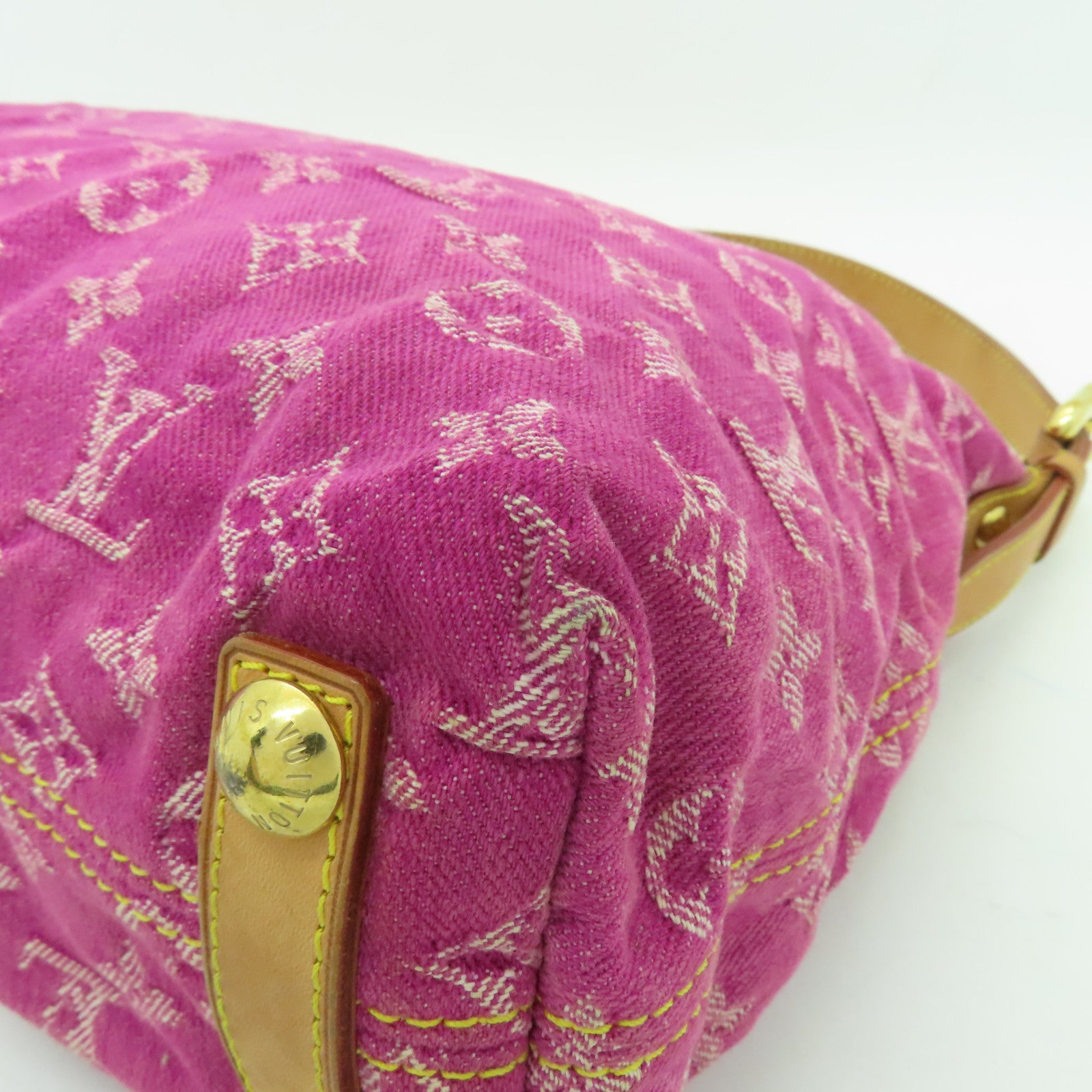 LOUIS VUITTON Monogram Denim Petit Noe金扣手挽肩背兩用袋粉紅色