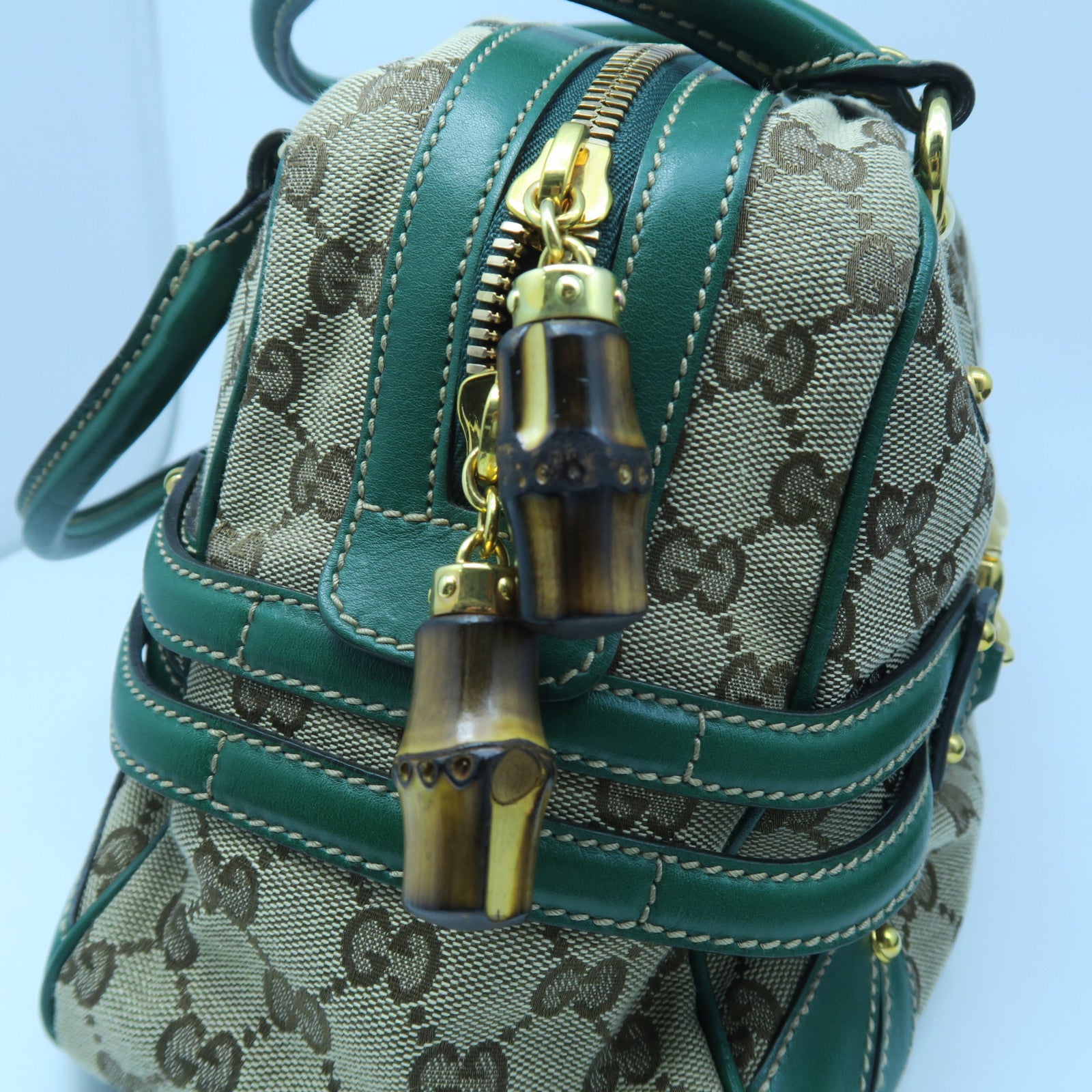 GUCCI 帆布Hand Bag金扣手挽袋啡色/绿色