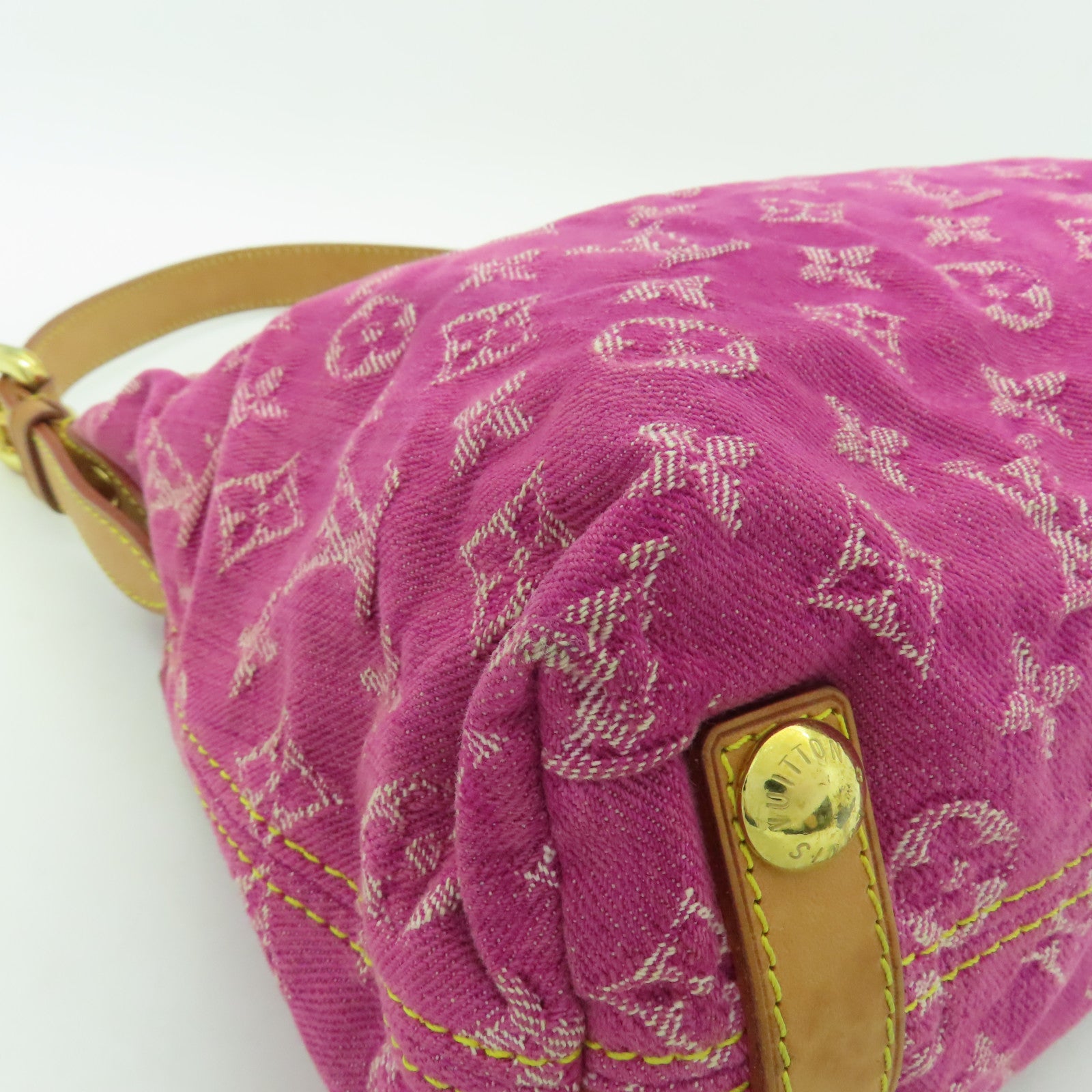 LOUIS VUITTON Monogram Denim Petit Noe金扣手挽肩背兩用袋粉紅色