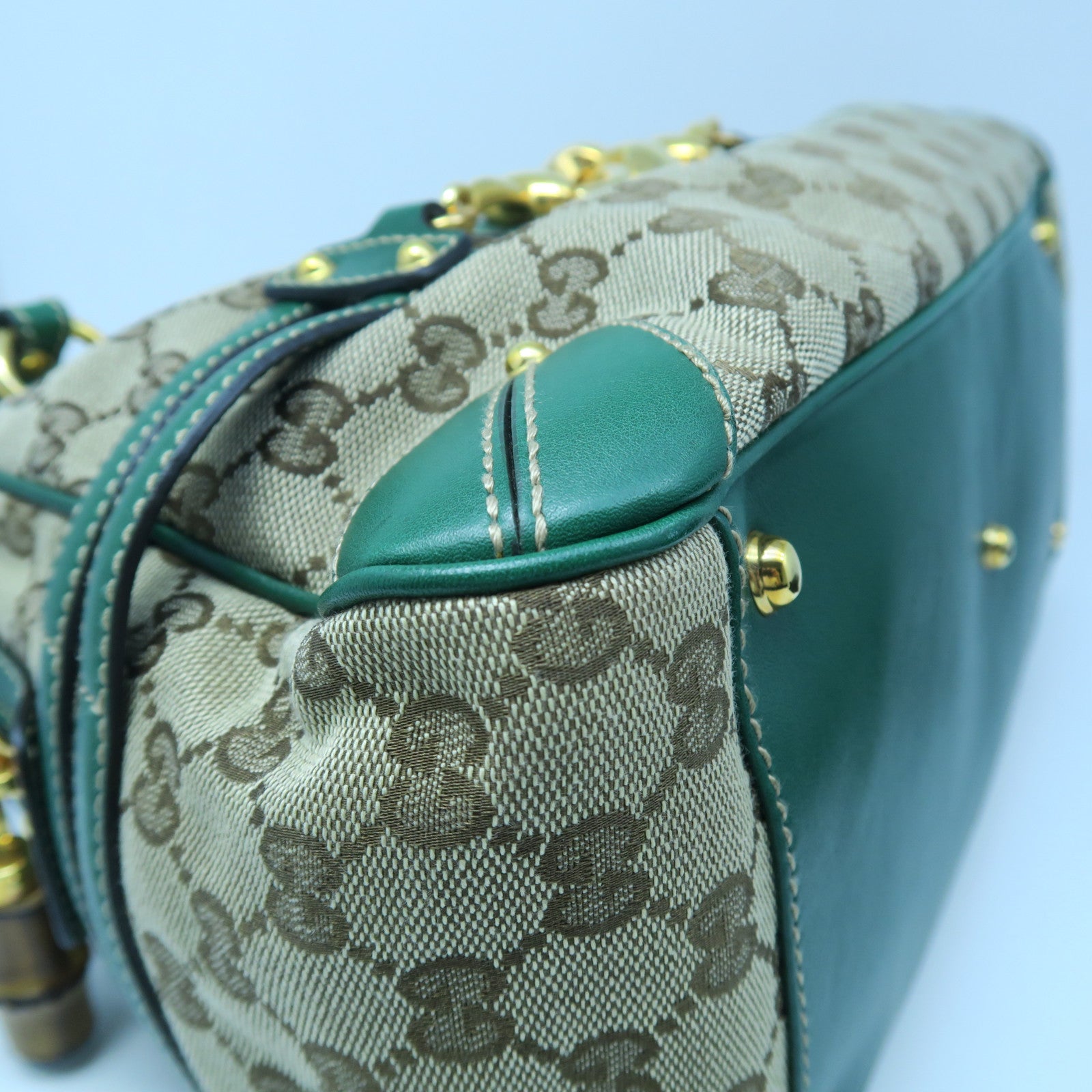 GUCCI 帆布Hand Bag金扣手挽袋啡色/绿色