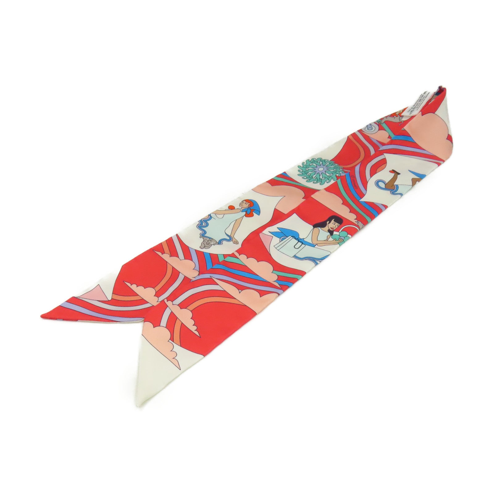 HERMES 【激減優惠】絲質Twilly Scarf絲巾粉紅色/白色/彩色