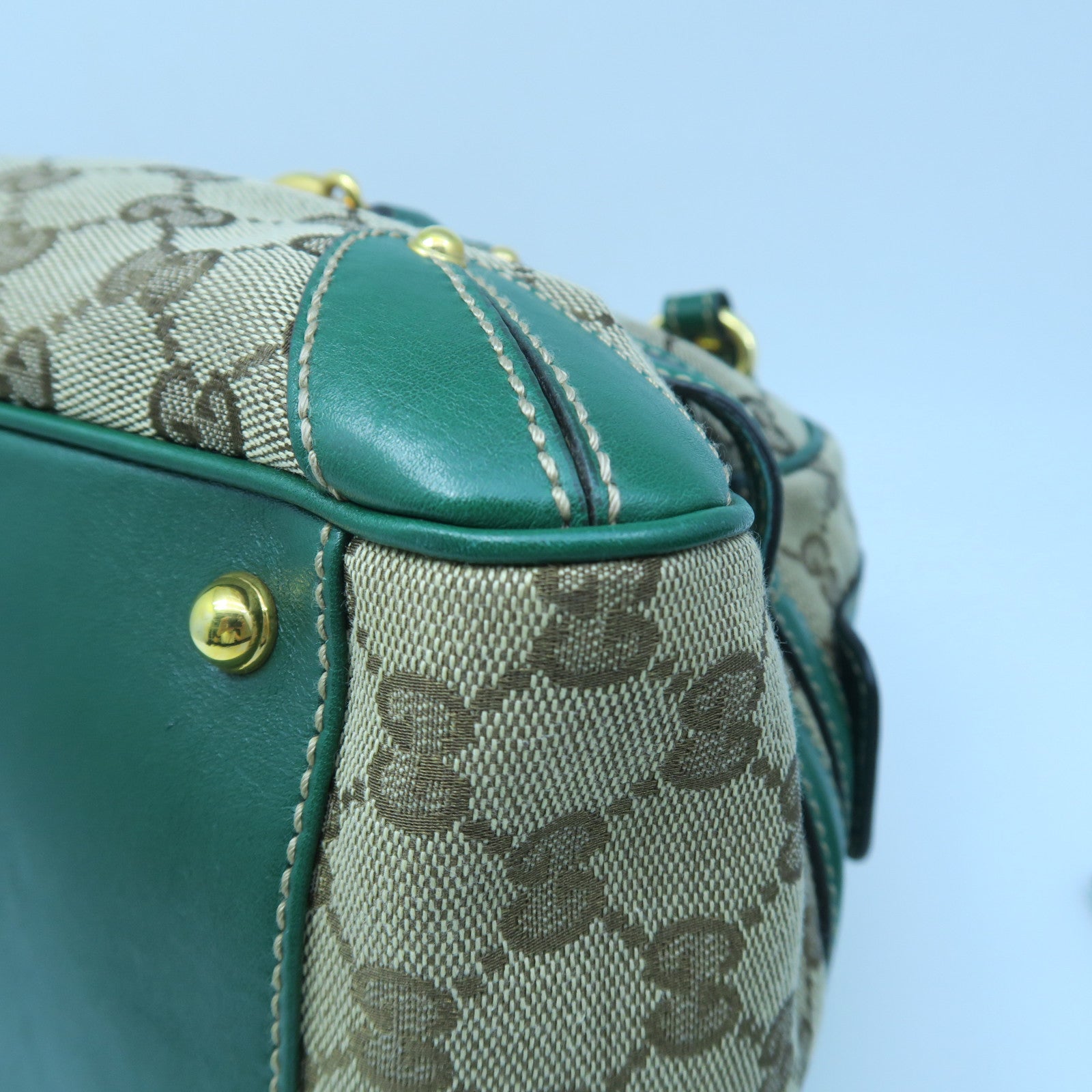 GUCCI 帆布Hand Bag金扣手挽袋啡色/绿色