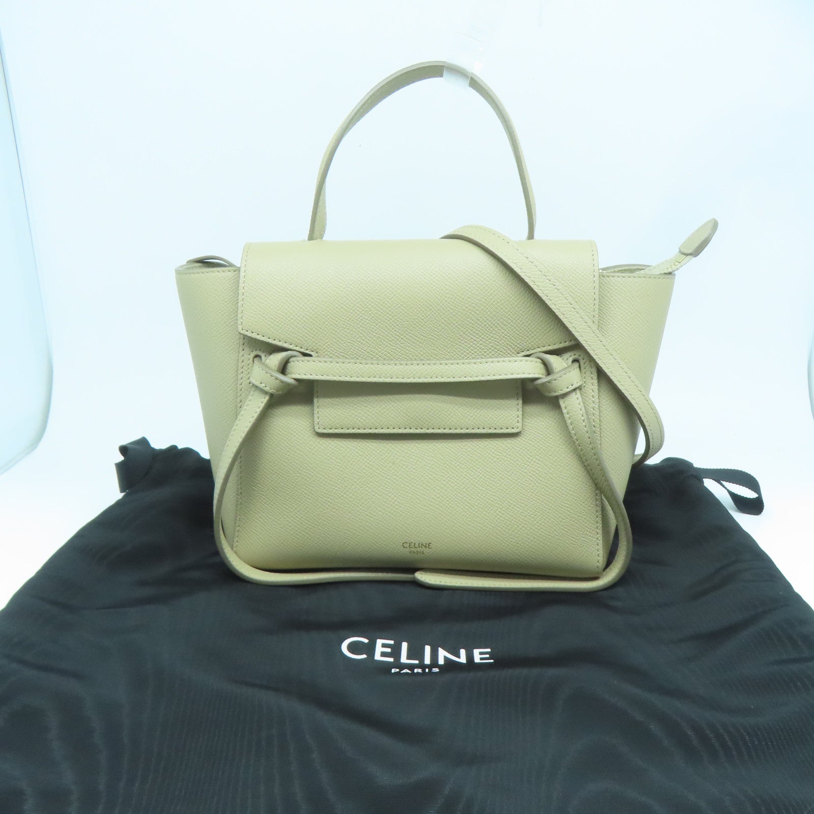 CELINE 牛皮皮革Nano Belt Bag金扣手挽肩背兩用袋米色