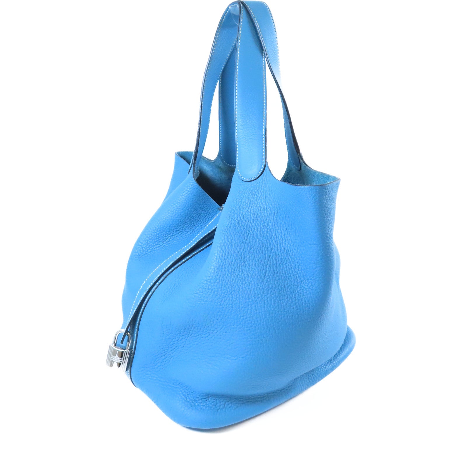 HERMES Clemence皮革Picotin GM銀扣手挽袋Bleu Jean牛仔藍色