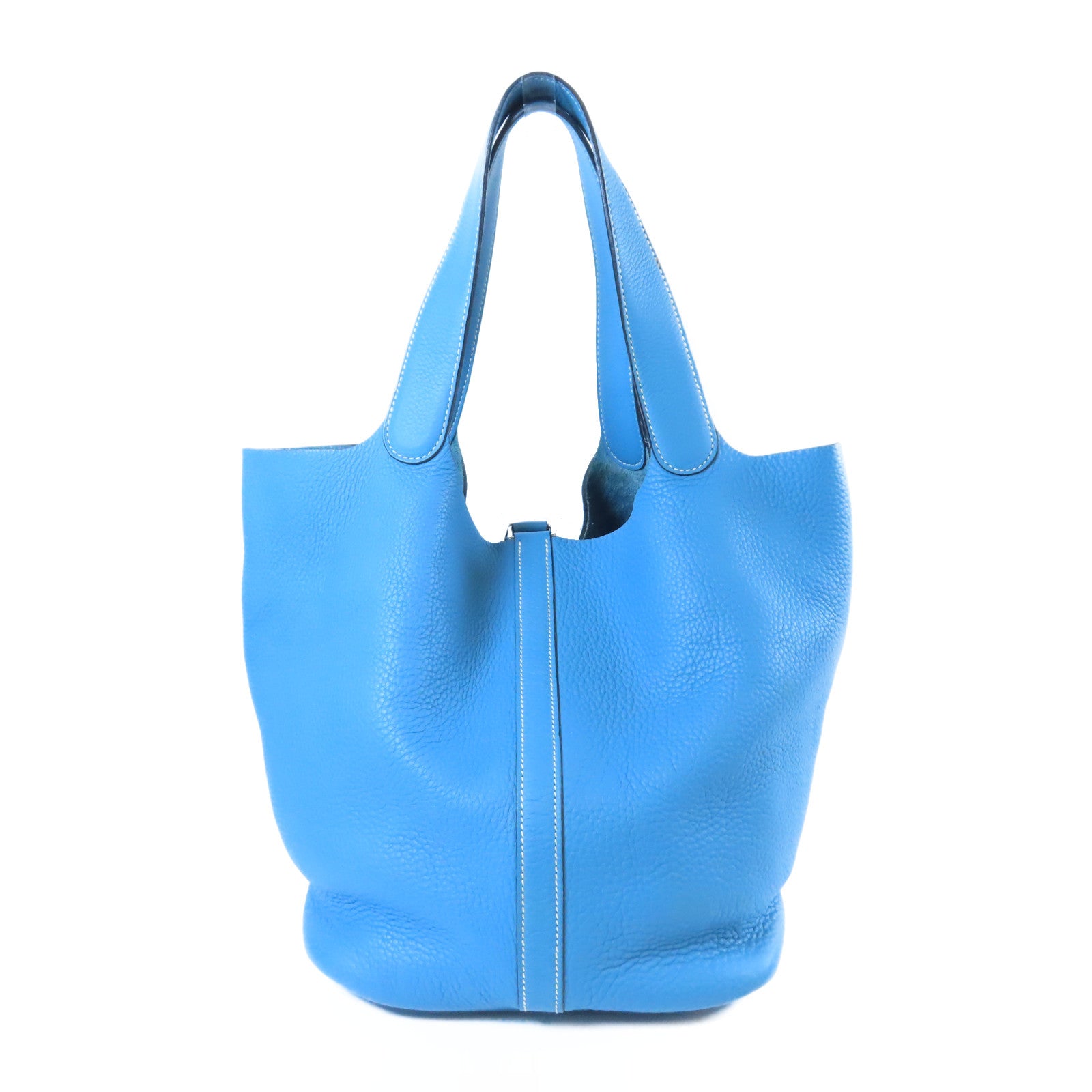 HERMES Clemence皮革Picotin GM銀扣手挽袋Bleu Jean牛仔藍色