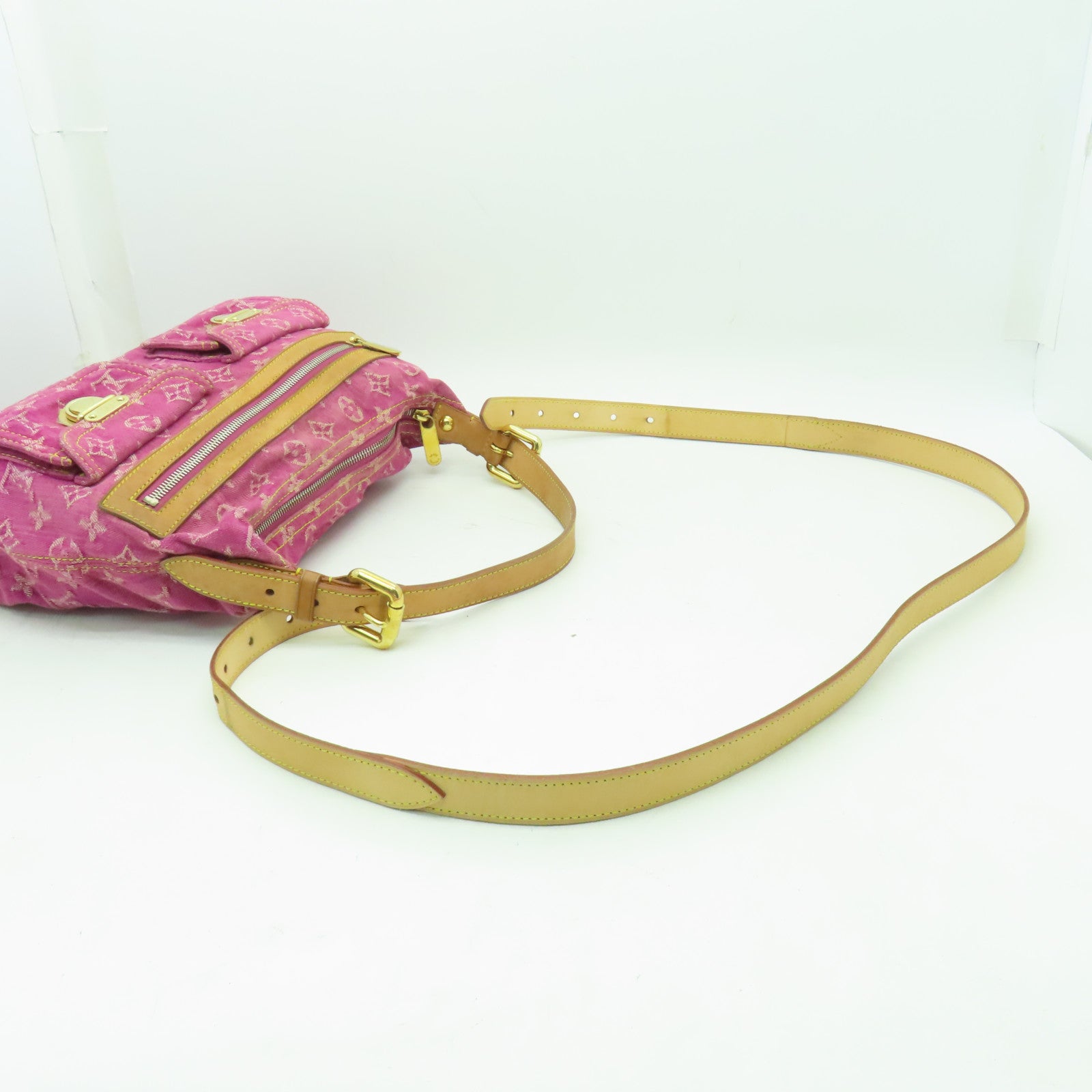 LOUIS VUITTON Monogram Denim Petit Noe金扣手挽肩背兩用袋粉紅色