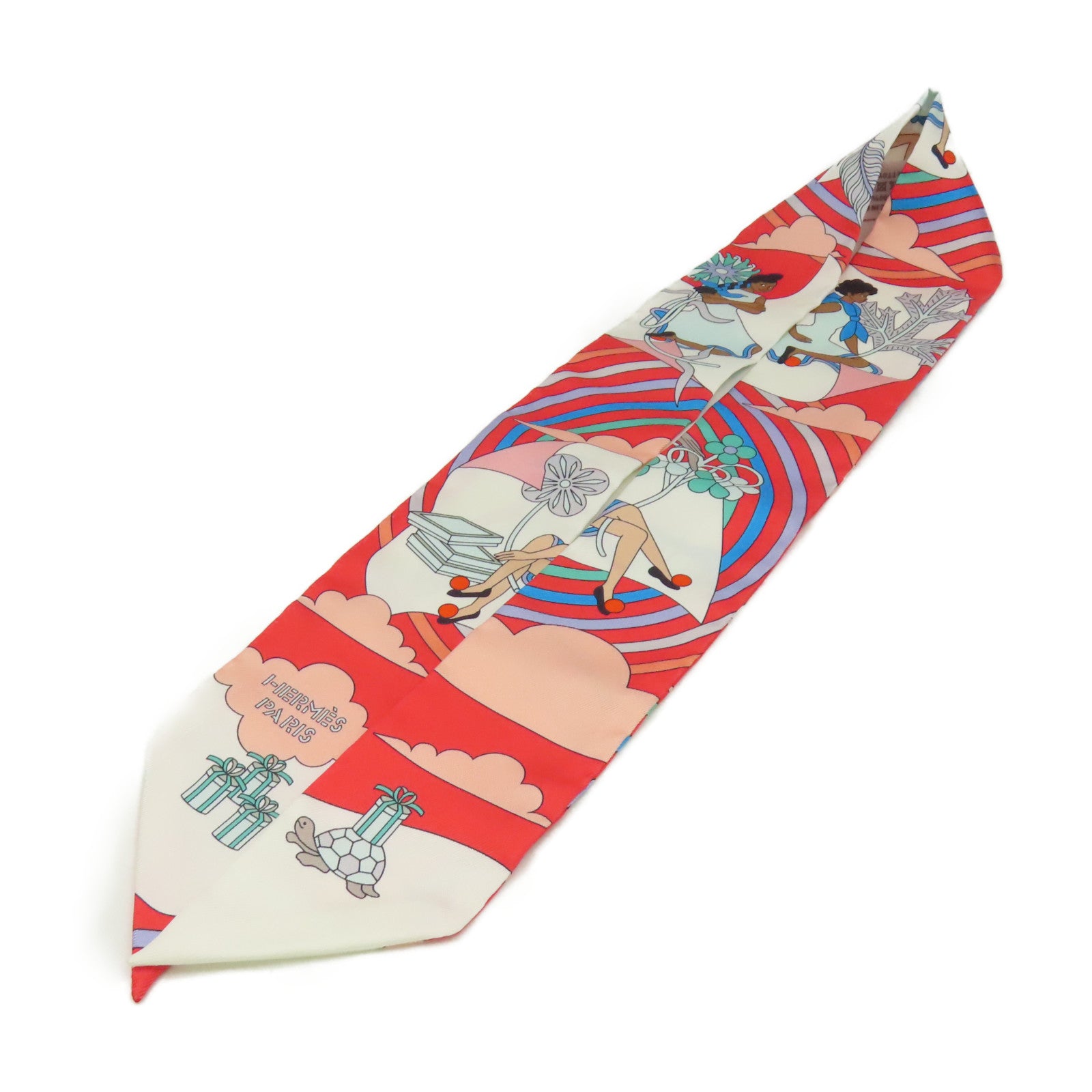 HERMES 【激減優惠】絲質Twilly Scarf絲巾粉紅色/白色/彩色