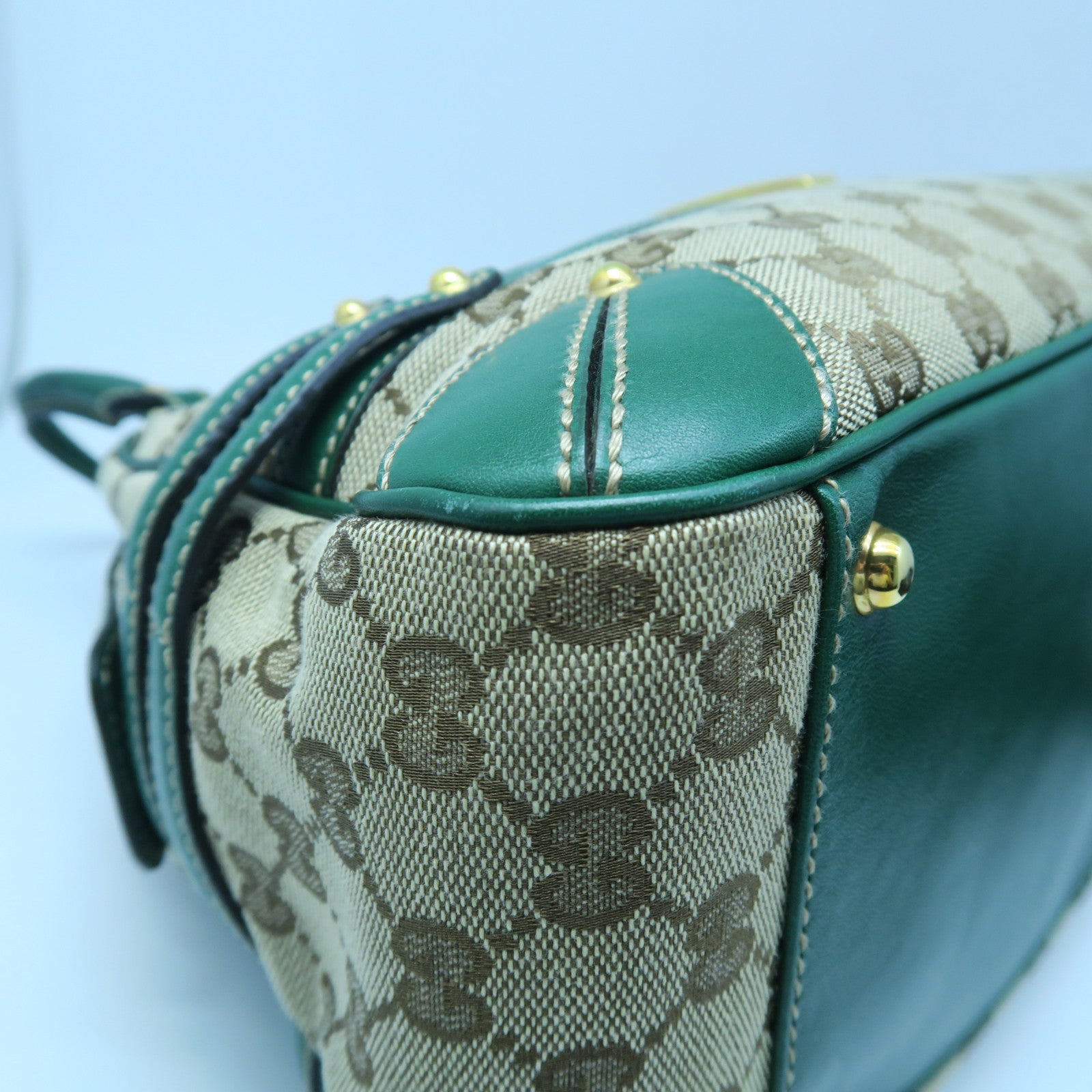GUCCI 帆布Hand Bag金扣手挽袋啡色/绿色