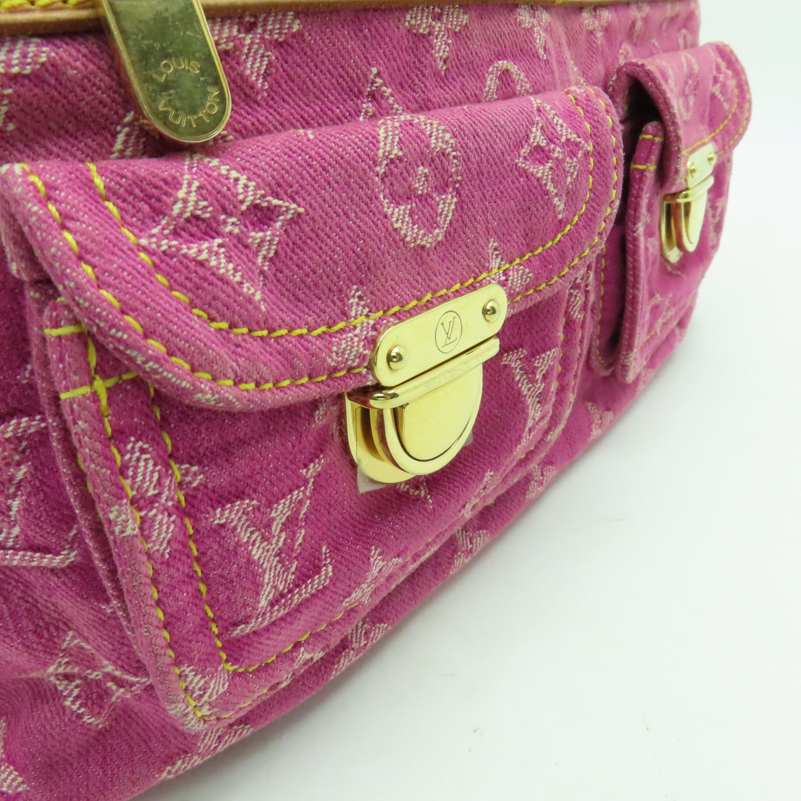LOUIS VUITTON Monogram Denim Petit Noe金扣手挽肩背兩用袋粉紅色