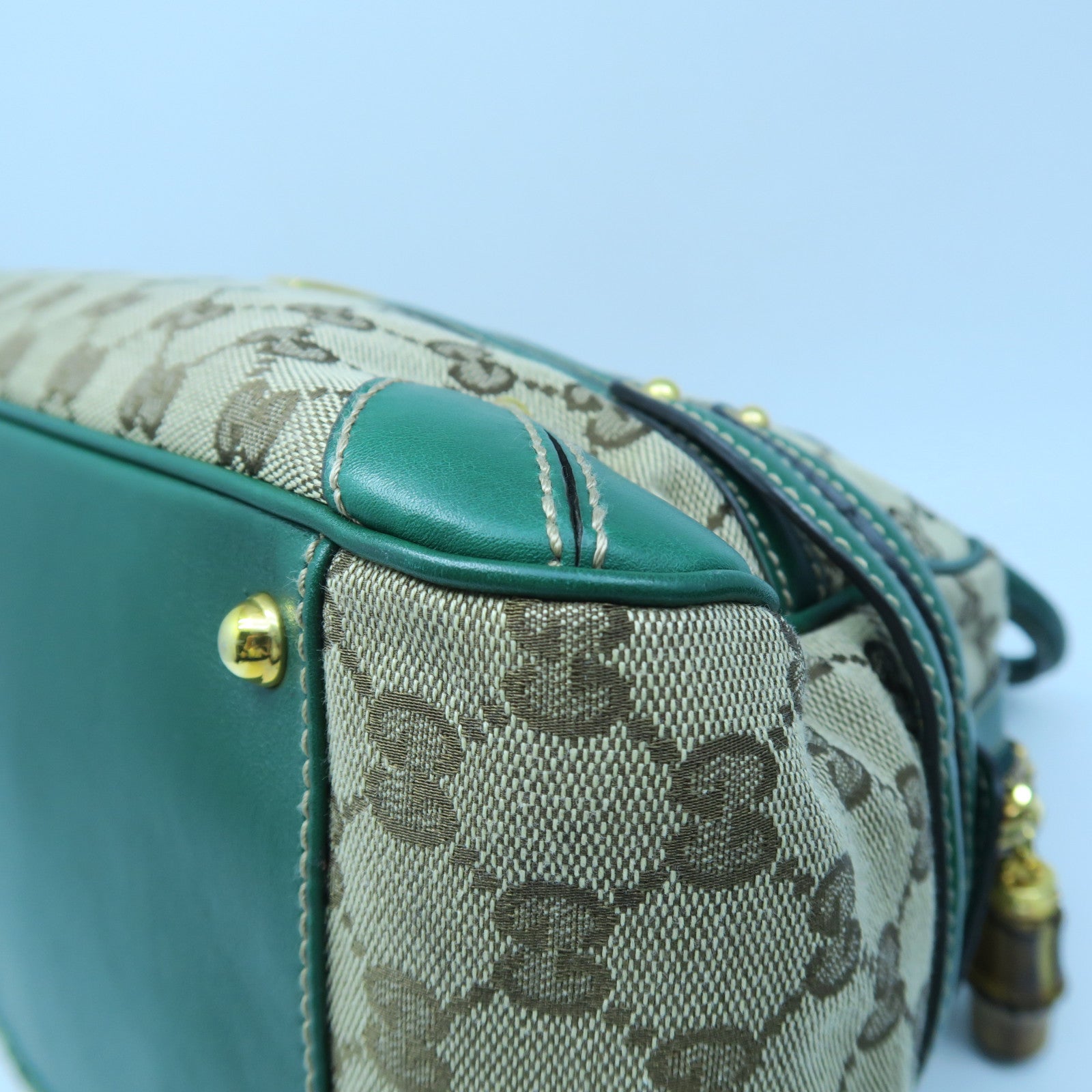 GUCCI 帆布Hand Bag金扣手挽袋啡色/绿色