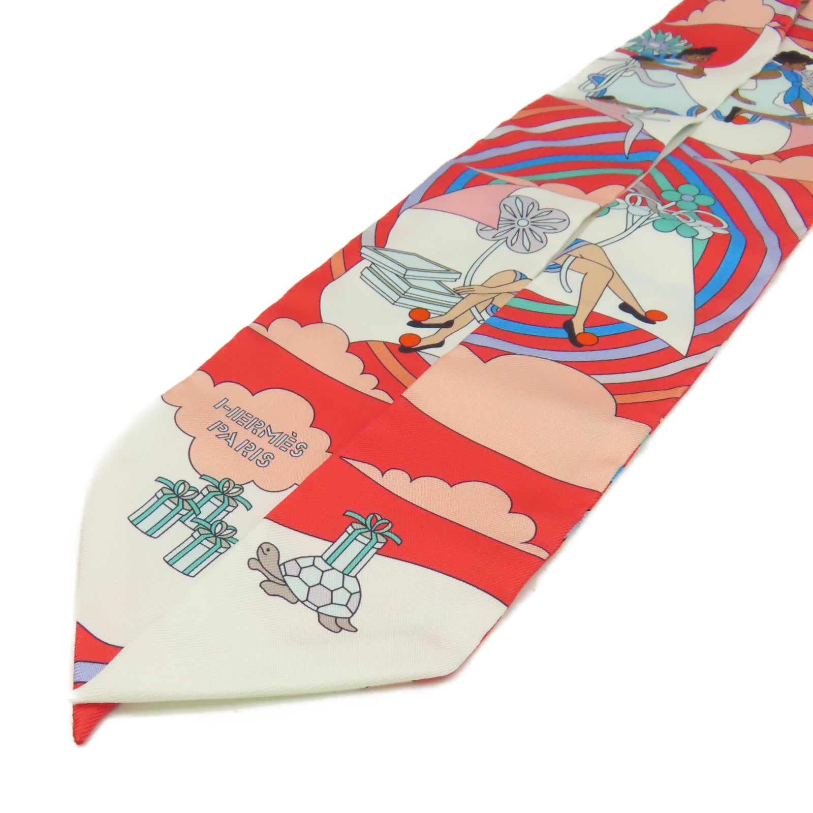 HERMES 【激減優惠】絲質Twilly Scarf絲巾粉紅色/白色/彩色