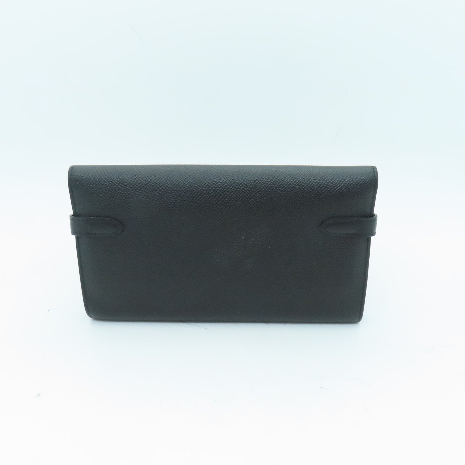 HERMES Veau Epsom皮革Kelly Wallet銀扣長錢包Noir黑色