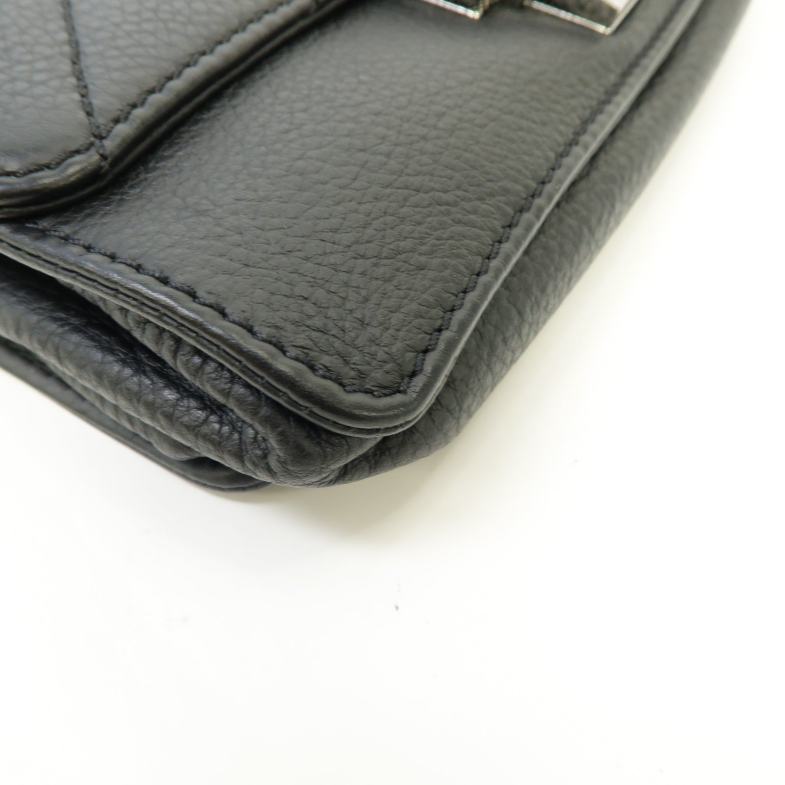 CHANEL 菱格牛皮皮革Chain Shoulder Bag銀扣鏈帶肩背袋黒色