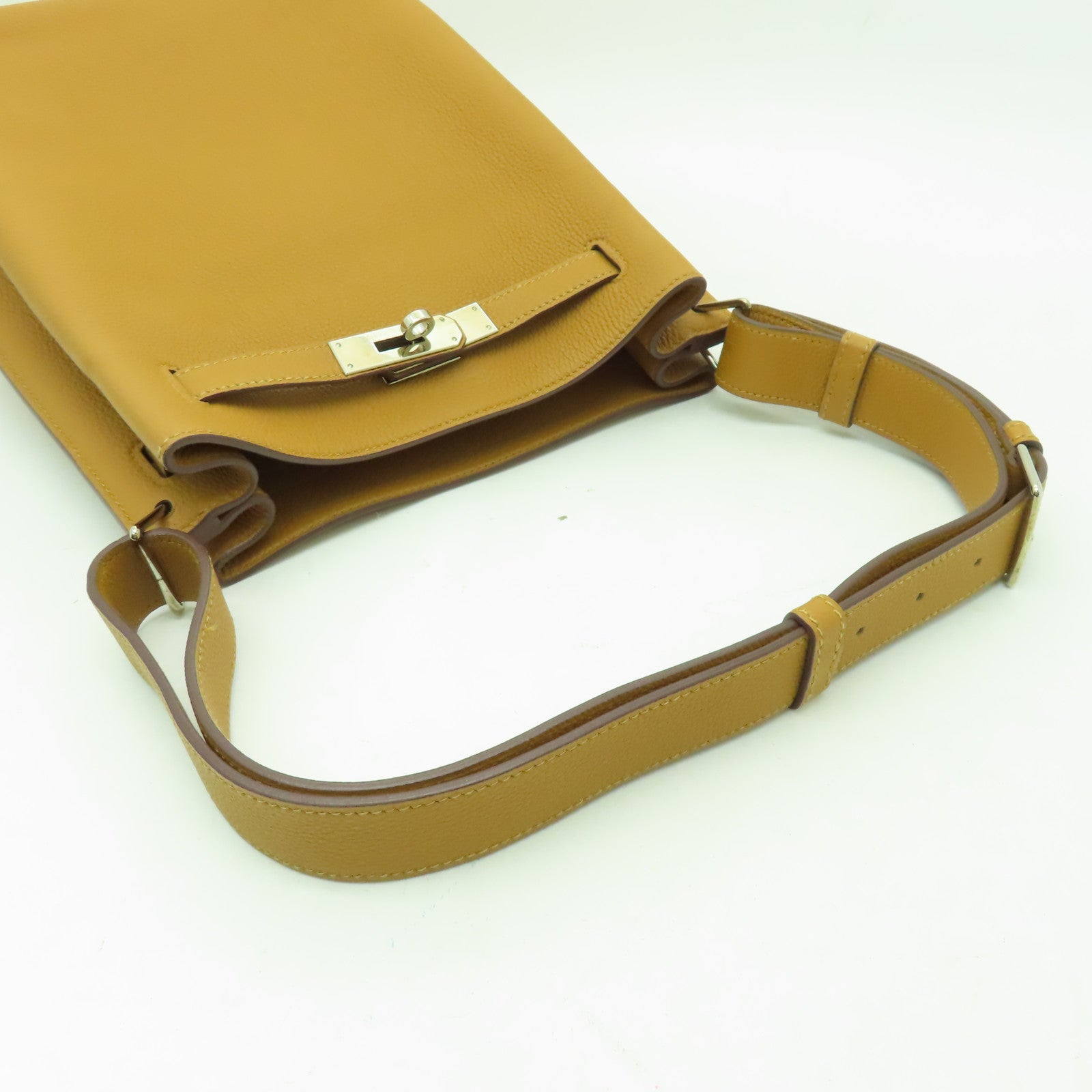 HERMES Clemence皮革So Kelly 22銀扣肩背袋啡色