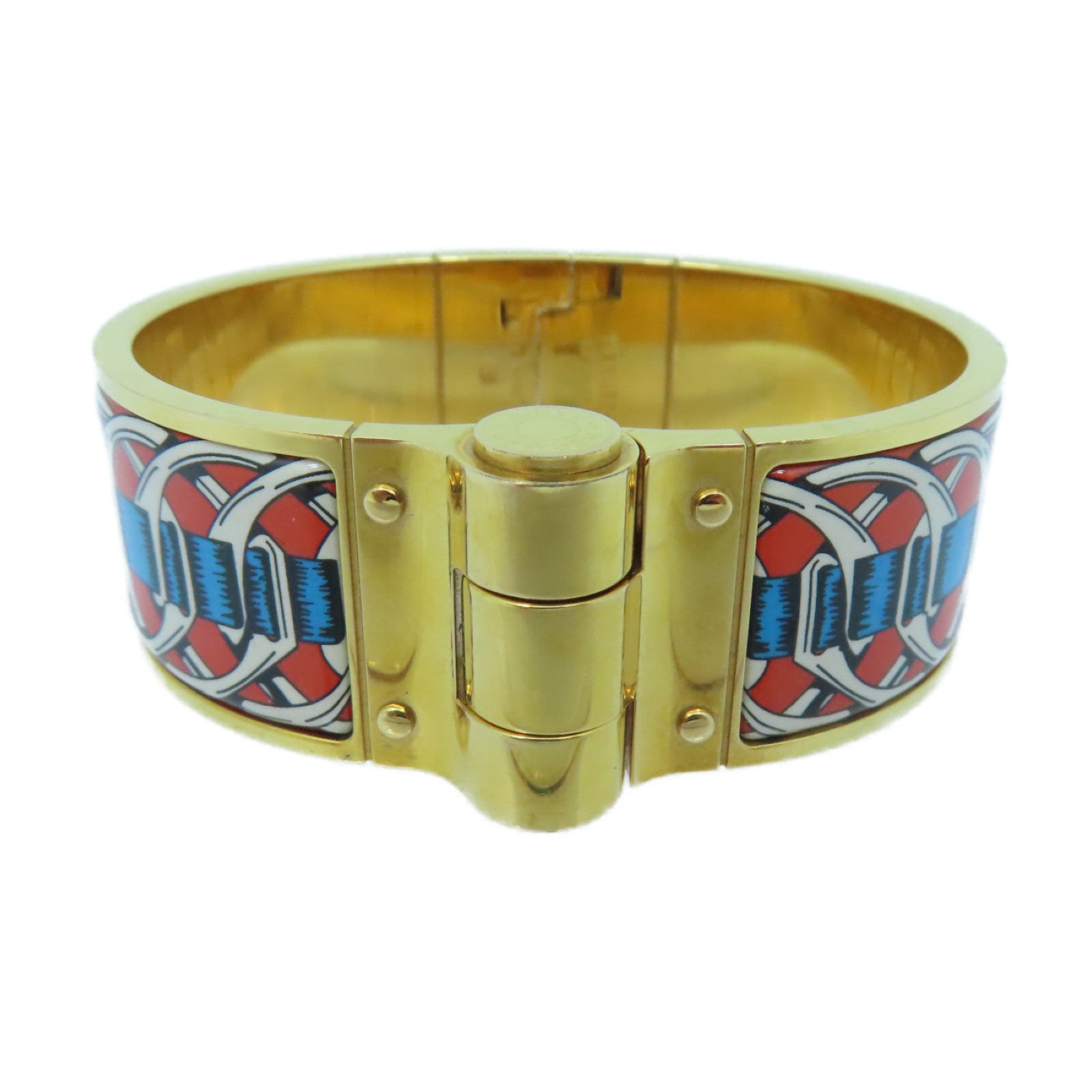 HERMES 金屬H Bangle金扣手鐲金色/紅色/藍色/白色