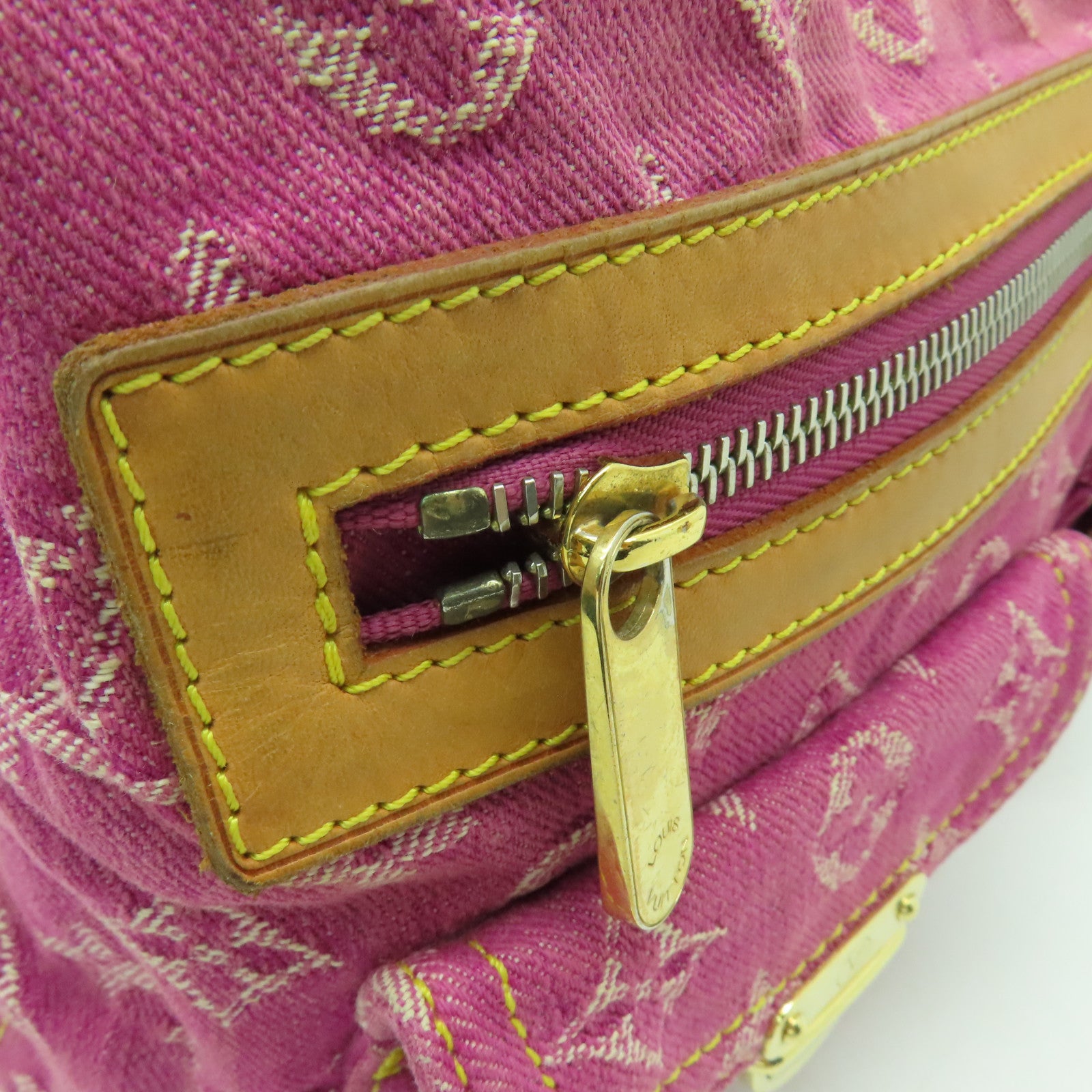 LOUIS VUITTON Monogram Denim Petit Noe金扣手挽肩背兩用袋粉紅色