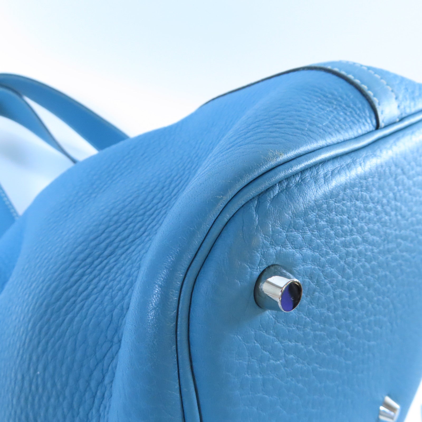 HERMES Clemence皮革Picotin GM銀扣手挽袋Bleu Jean牛仔藍色