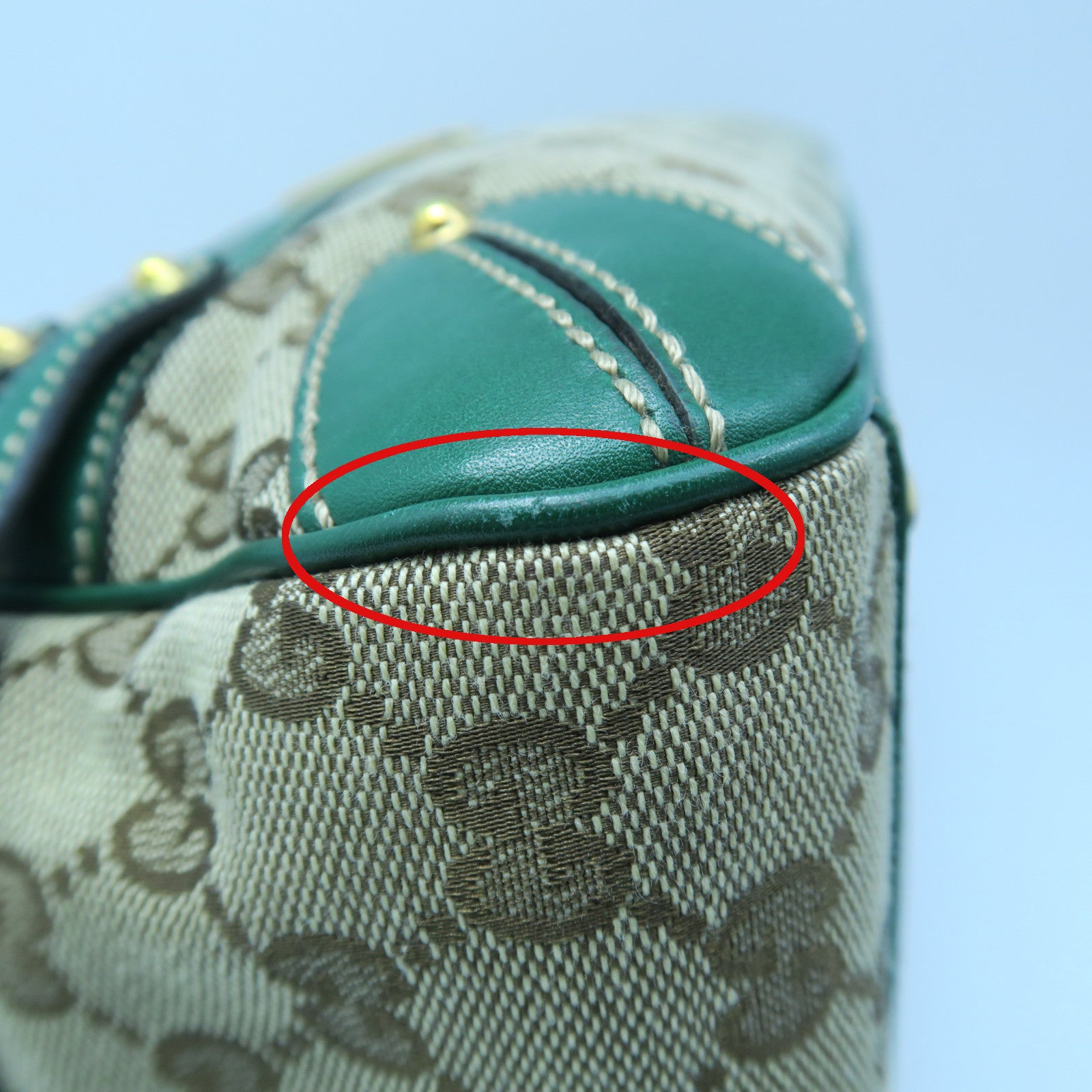 GUCCI 帆布Hand Bag金扣手挽袋啡色/绿色