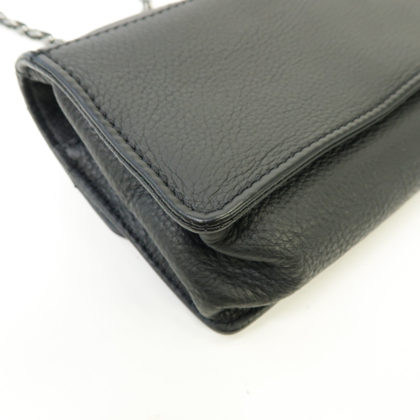 CHANEL 菱格牛皮皮革Chain Shoulder Bag銀扣鏈帶肩背袋黒色