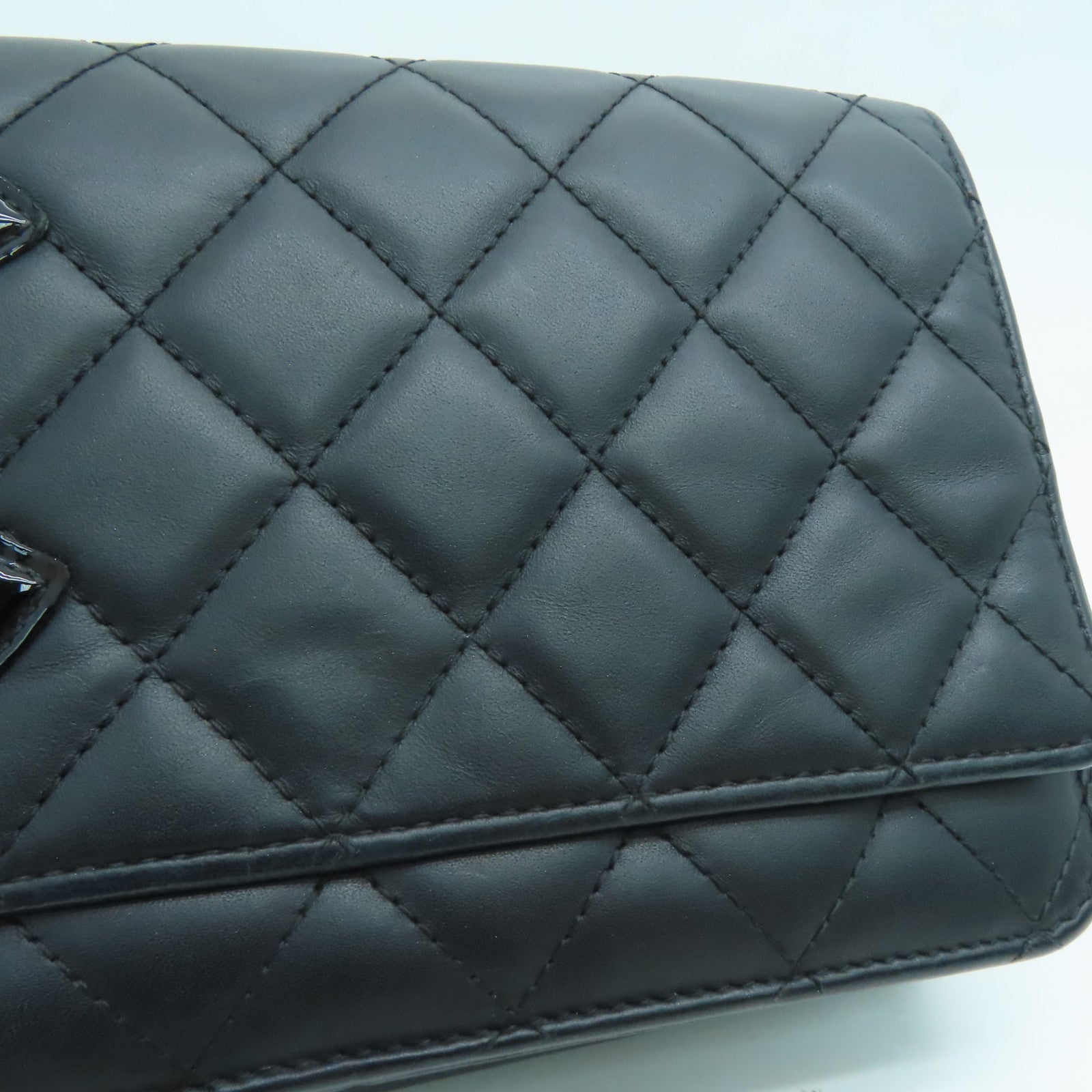 CHANEL 菱格牛皮皮革Cambon WOC銀扣鏈帶肩背袋黑色