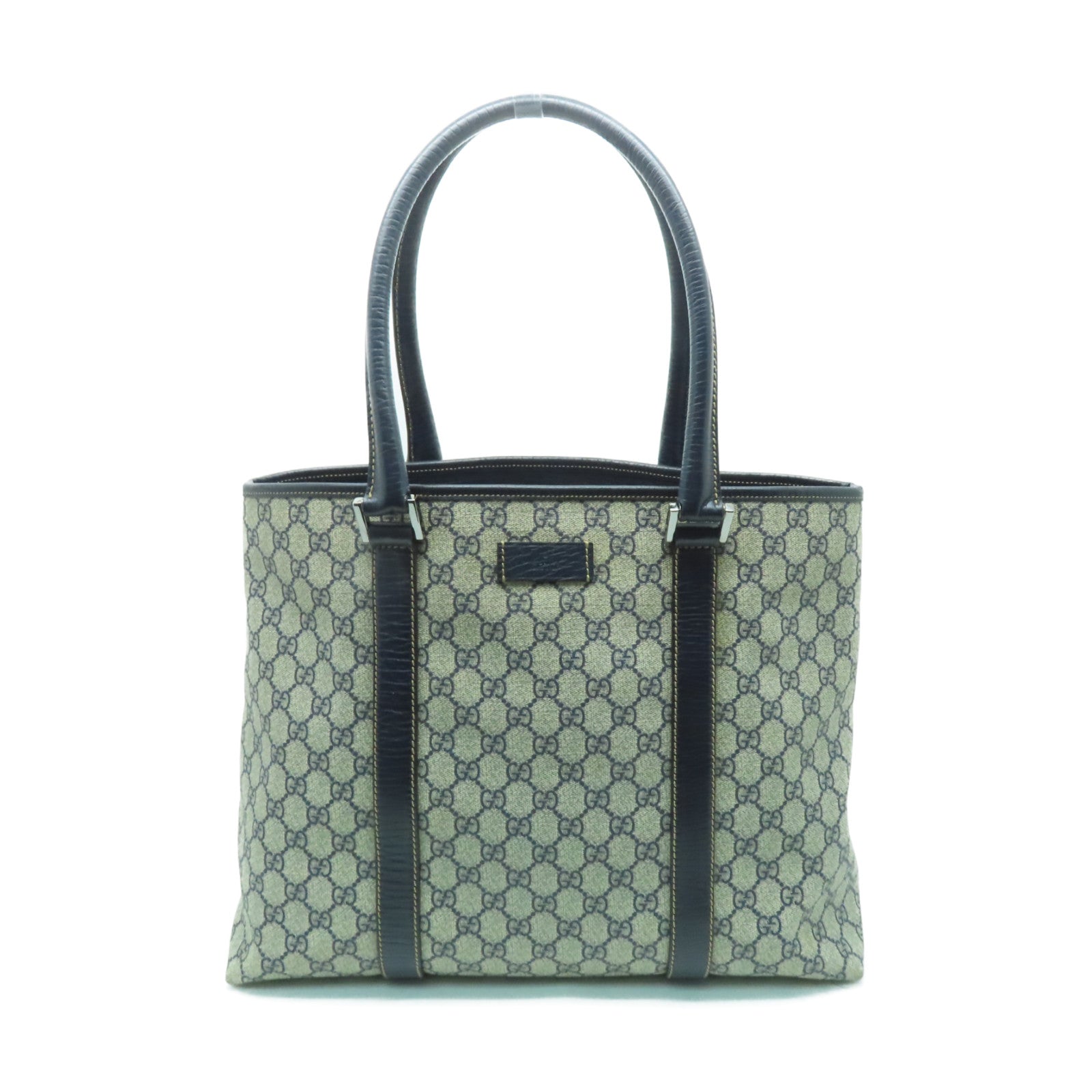 GUCCI 塗層帆布Shoulder Bag銀扣肩背袋深藍色/米色