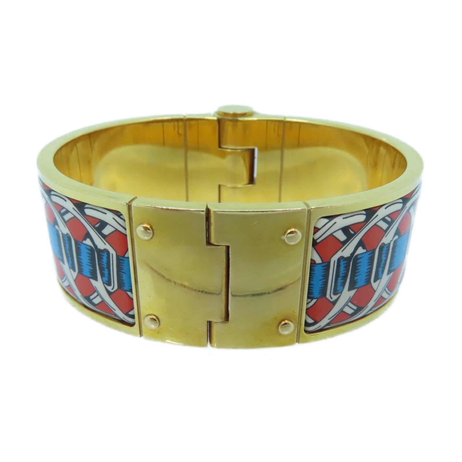 HERMES 金屬H Bangle金扣手鐲金色/紅色/藍色/白色