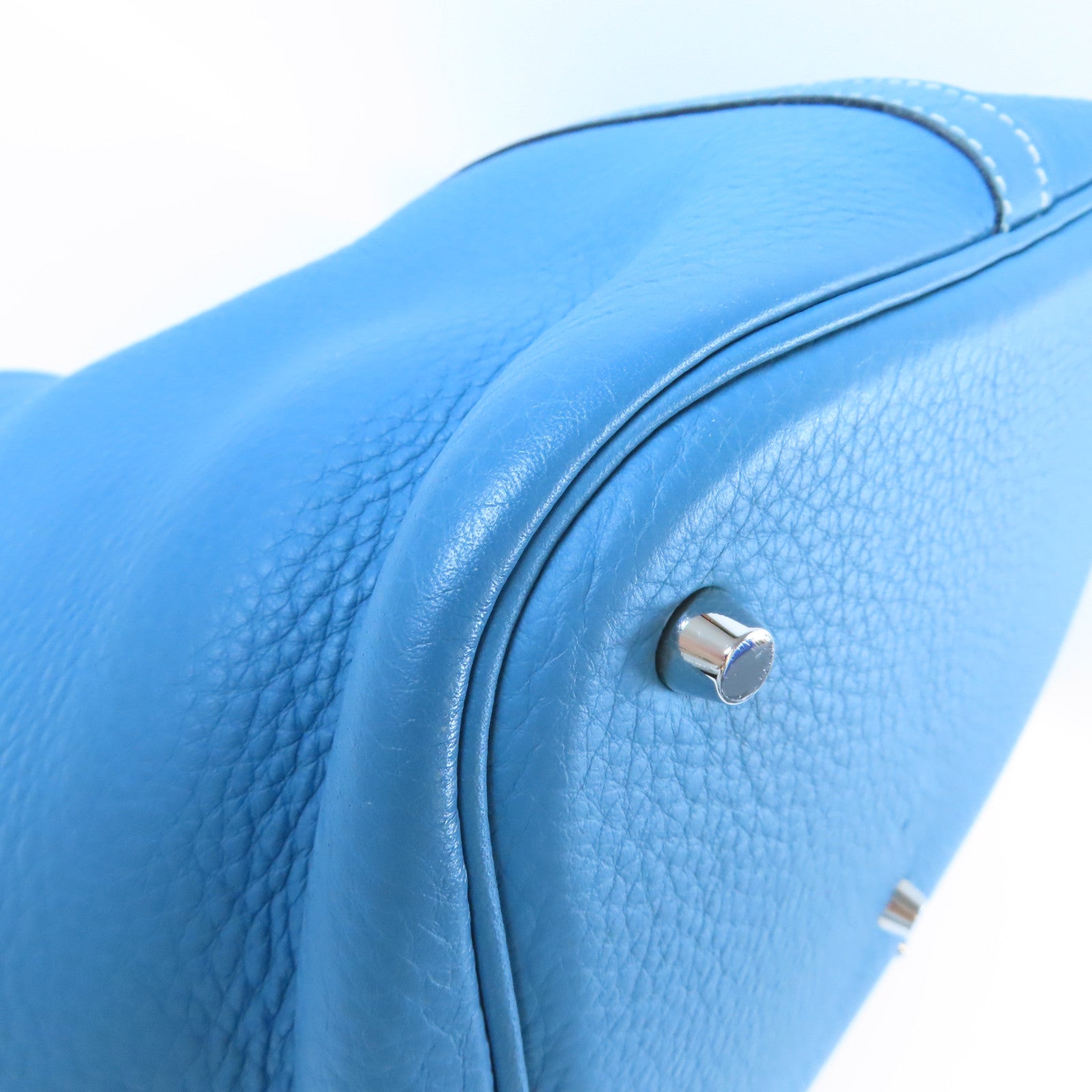 HERMES Clemence皮革Picotin GM銀扣手挽袋Bleu Jean牛仔藍色