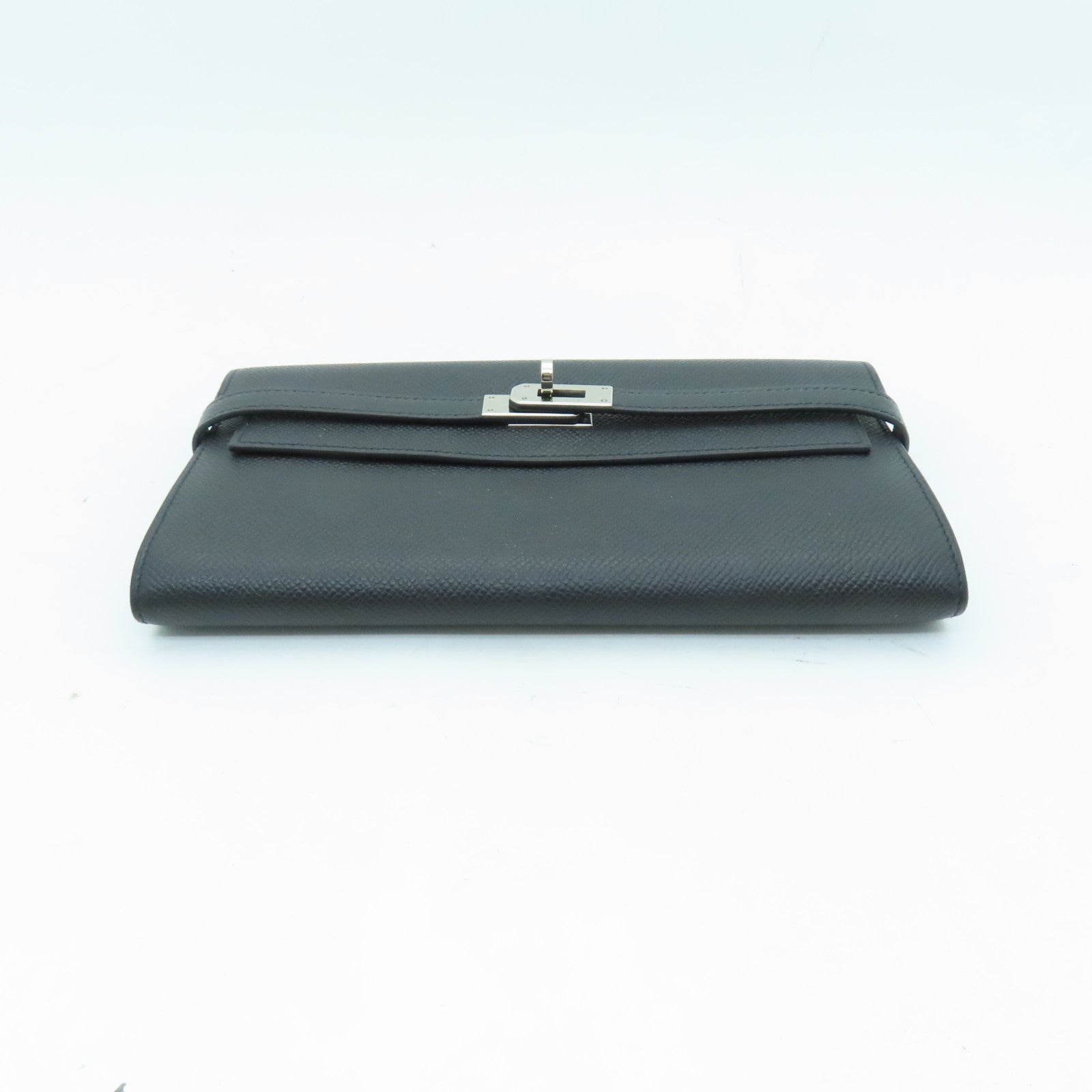 HERMES Veau Epsom皮革Kelly Wallet銀扣長錢包Noir黑色