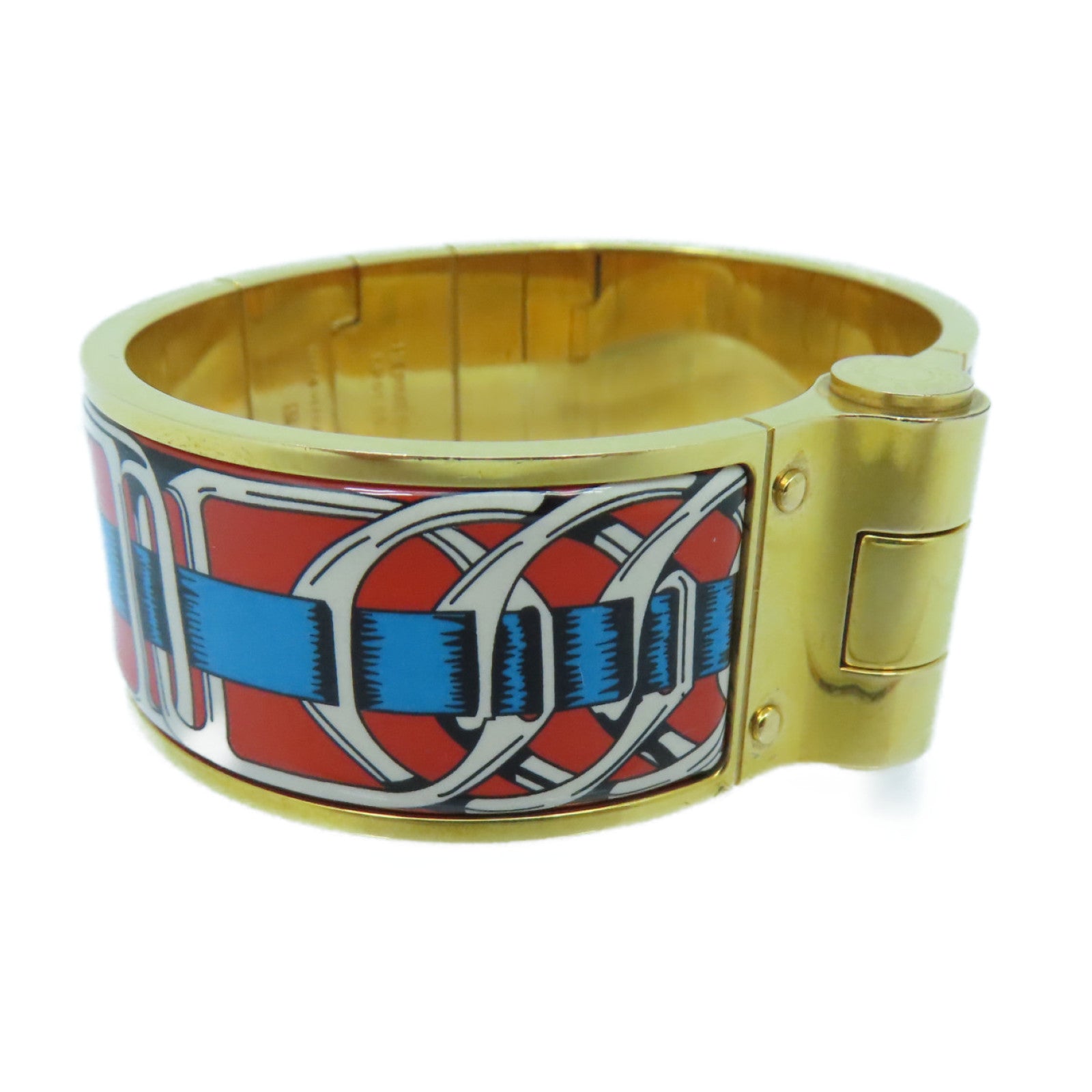 HERMES 金屬H Bangle金扣手鐲金色/紅色/藍色/白色