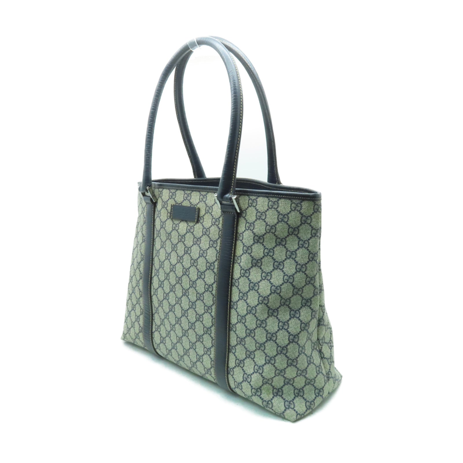 GUCCI 塗層帆布Shoulder Bag銀扣肩背袋深藍色/米色