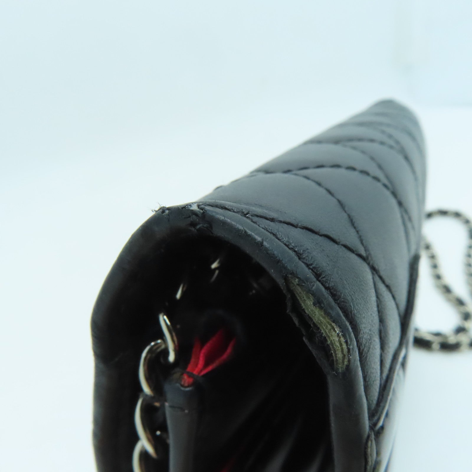CHANEL 菱格牛皮皮革Cambon WOC銀扣鏈帶肩背袋黑色