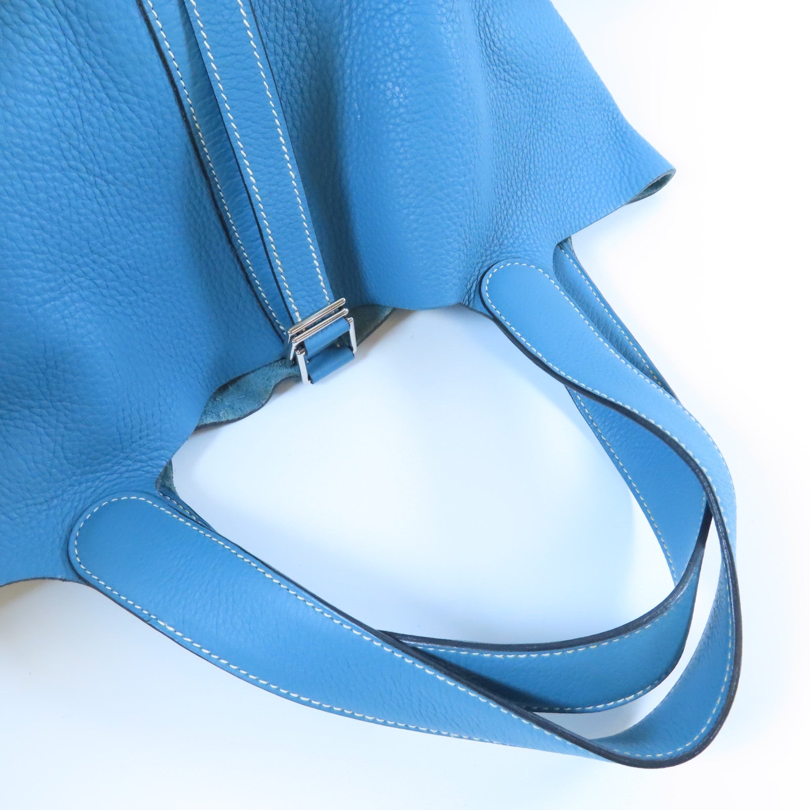 HERMES Clemence皮革Picotin GM銀扣手挽袋Bleu Jean牛仔藍色