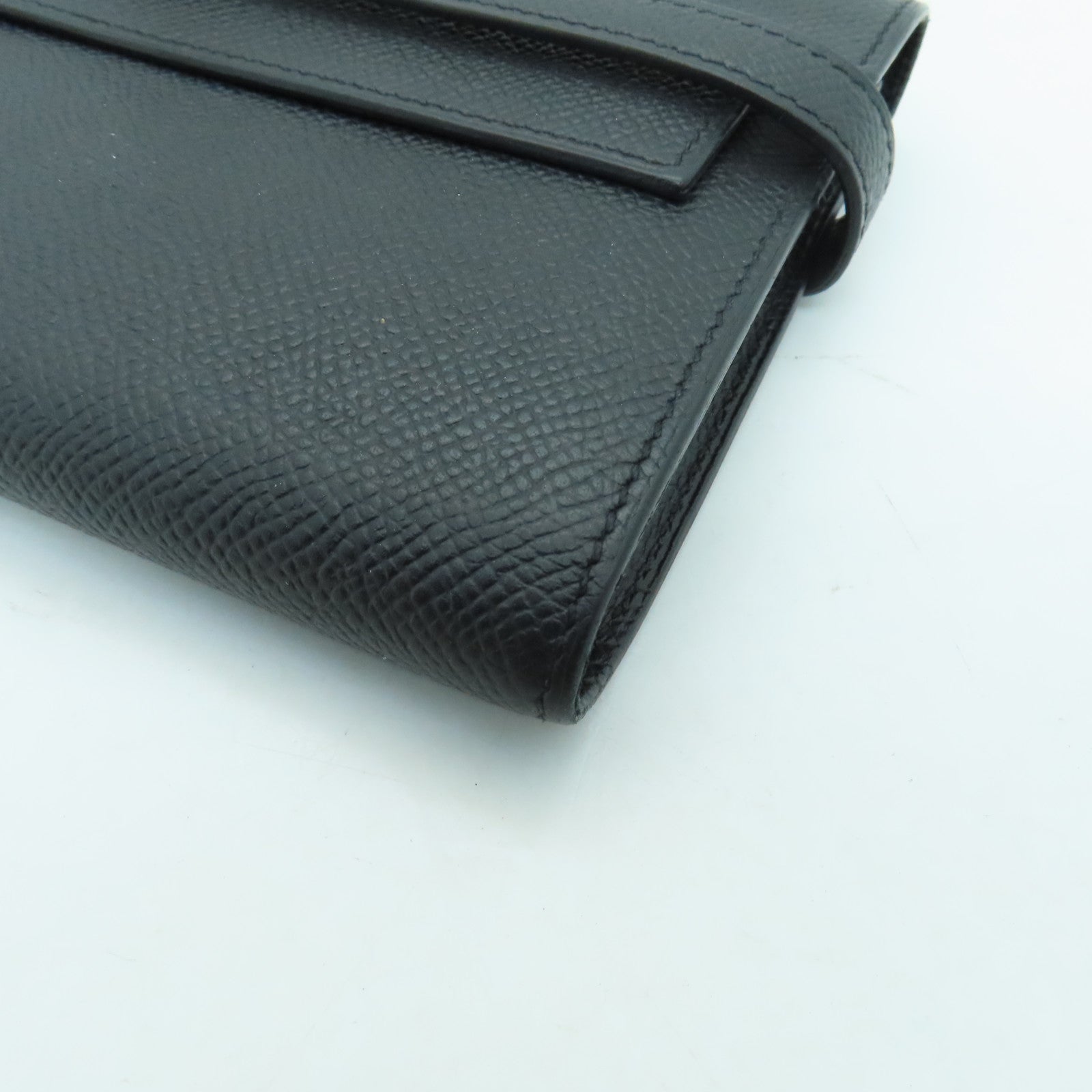 HERMES Veau Epsom皮革Kelly Wallet銀扣長錢包Noir黑色