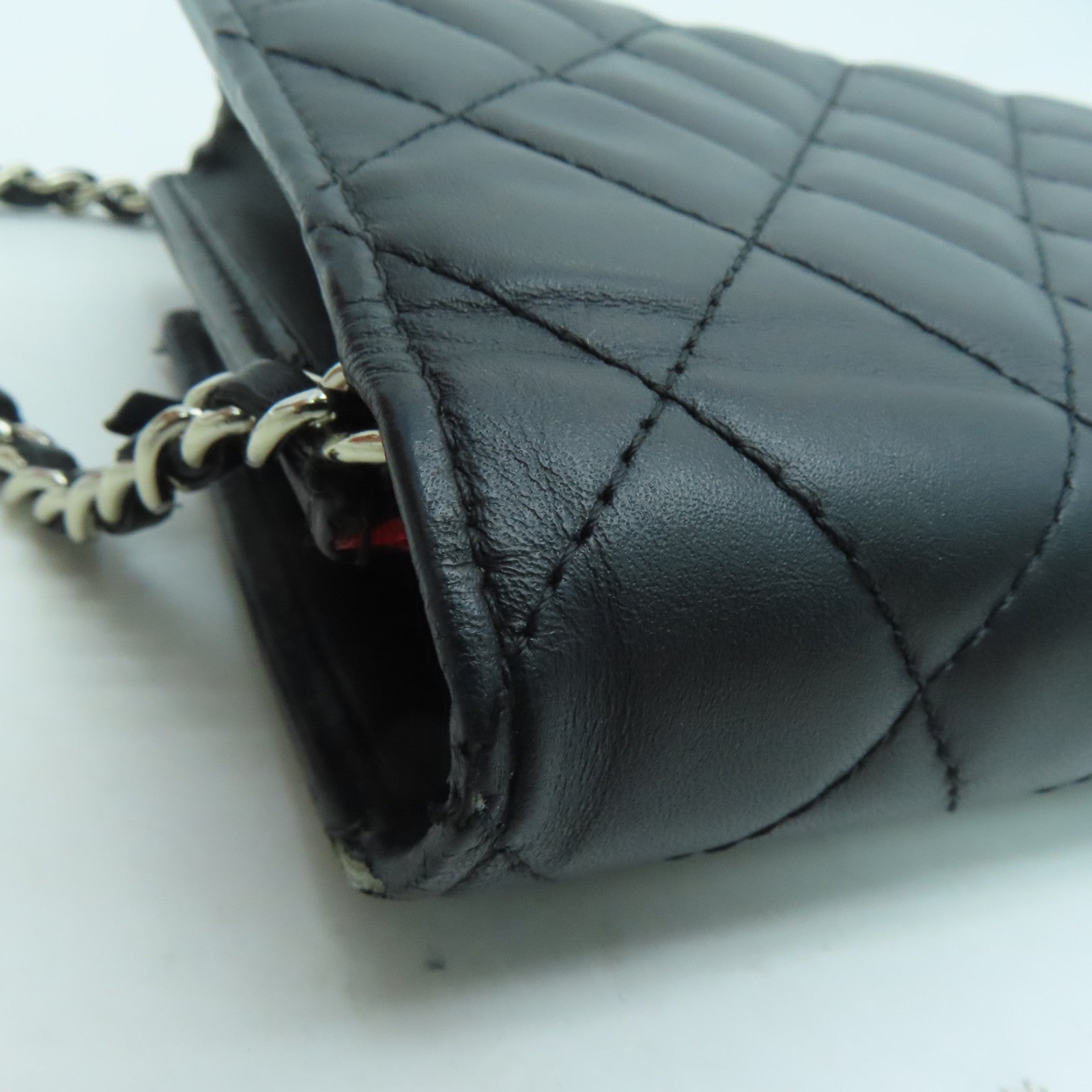 CHANEL 菱格牛皮皮革Cambon WOC銀扣鏈帶肩背袋黑色
