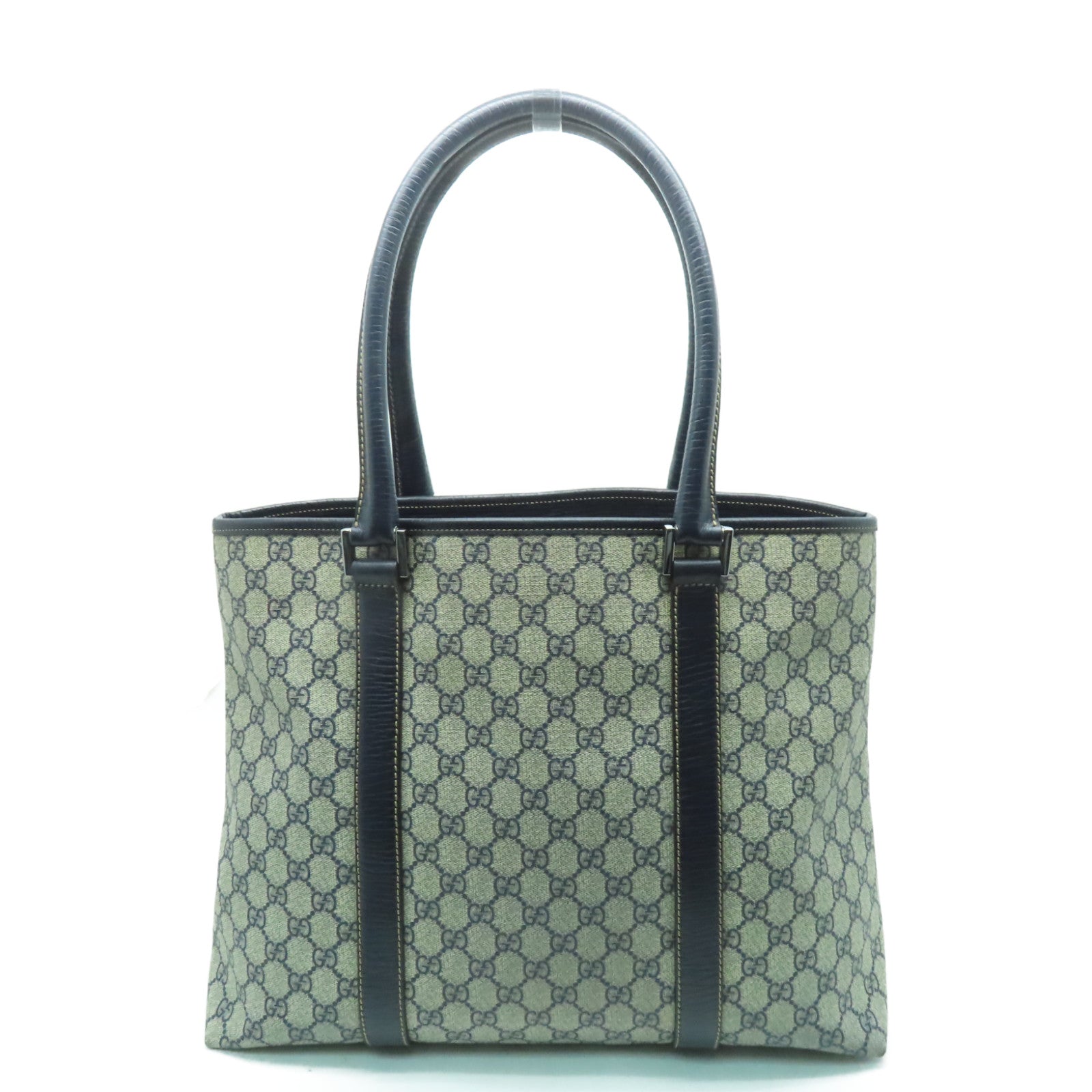 GUCCI 塗層帆布Shoulder Bag銀扣肩背袋深藍色/米色