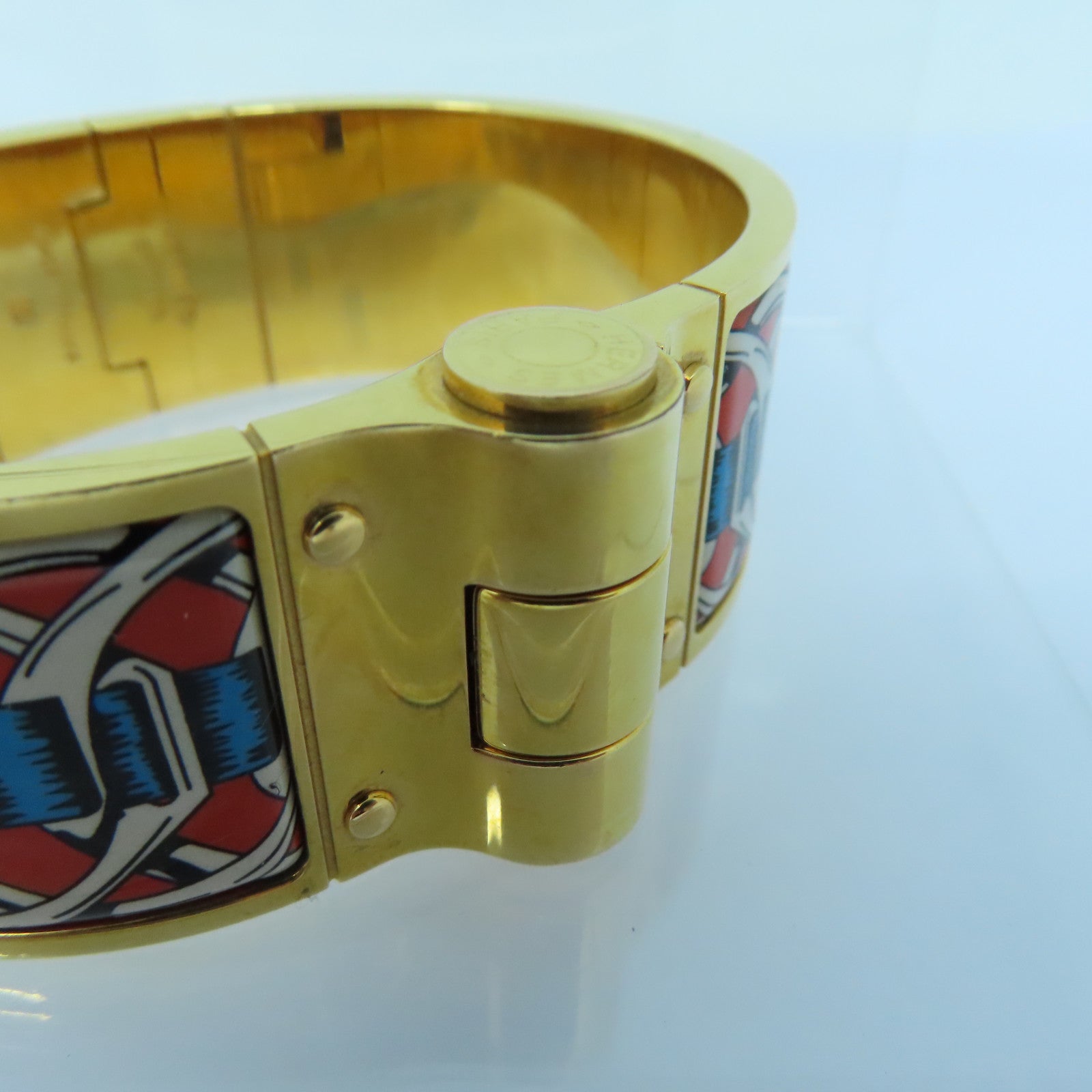 HERMES 金屬H Bangle金扣手鐲金色/紅色/藍色/白色