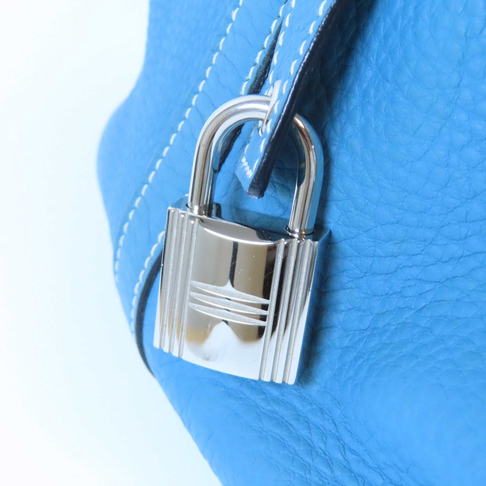 HERMES Clemence皮革Picotin GM銀扣手挽袋Bleu Jean牛仔藍色