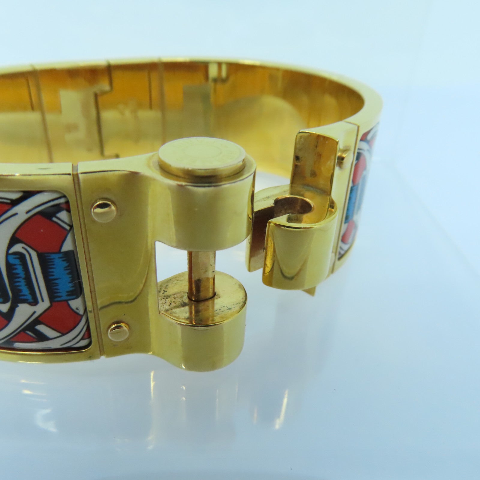 HERMES 金屬H Bangle金扣手鐲金色/紅色/藍色/白色