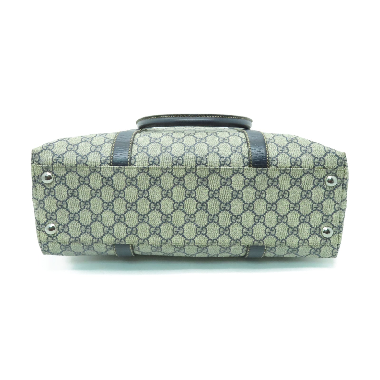 GUCCI 塗層帆布Shoulder Bag銀扣肩背袋深藍色/米色