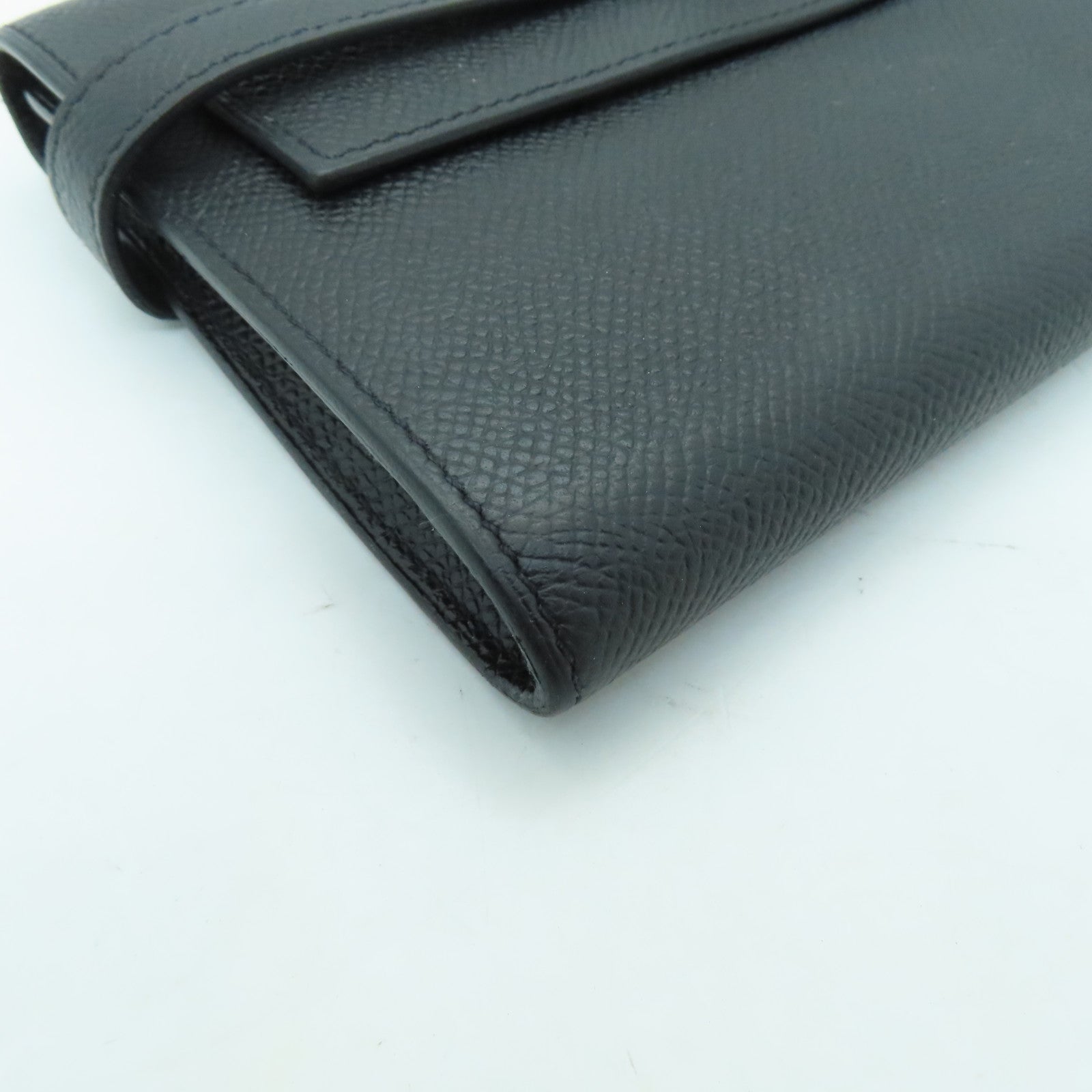 HERMES Veau Epsom皮革Kelly Wallet銀扣長錢包Noir黑色