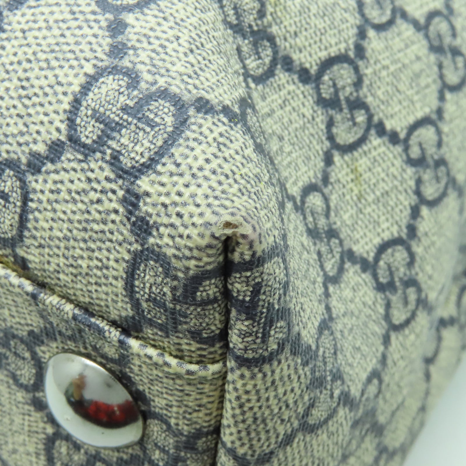 GUCCI 塗層帆布Shoulder Bag銀扣肩背袋深藍色/米色