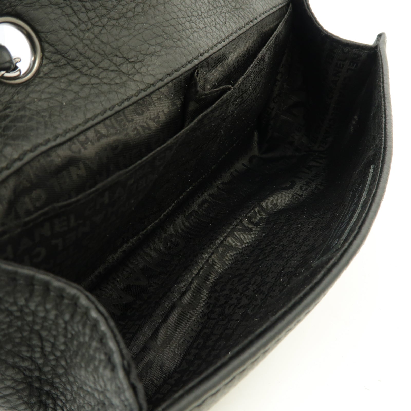 CHANEL 菱格牛皮皮革Chain Shoulder Bag銀扣鏈帶肩背袋黒色