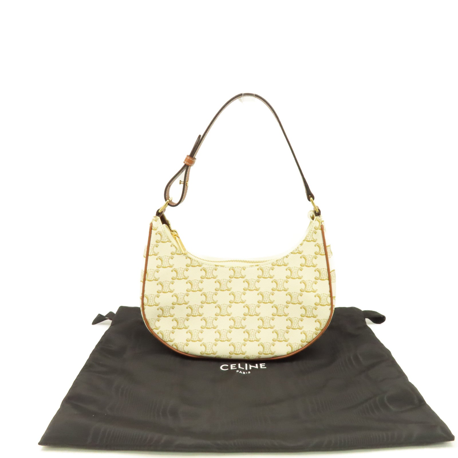 CELINE 帆布Ava Shoulder Bag肩背袋米白色/啡色