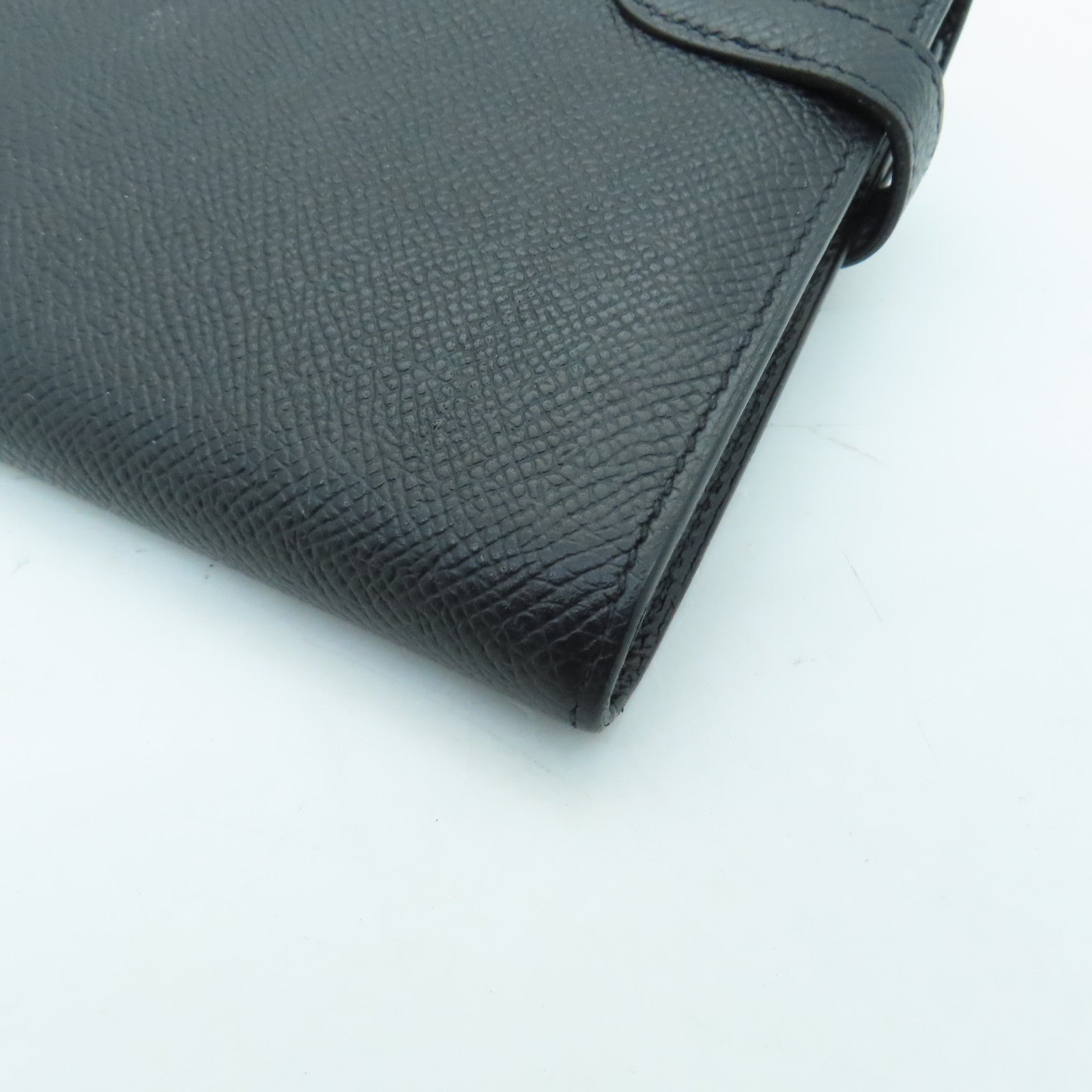 HERMES Veau Epsom皮革Kelly Wallet銀扣長錢包Noir黑色