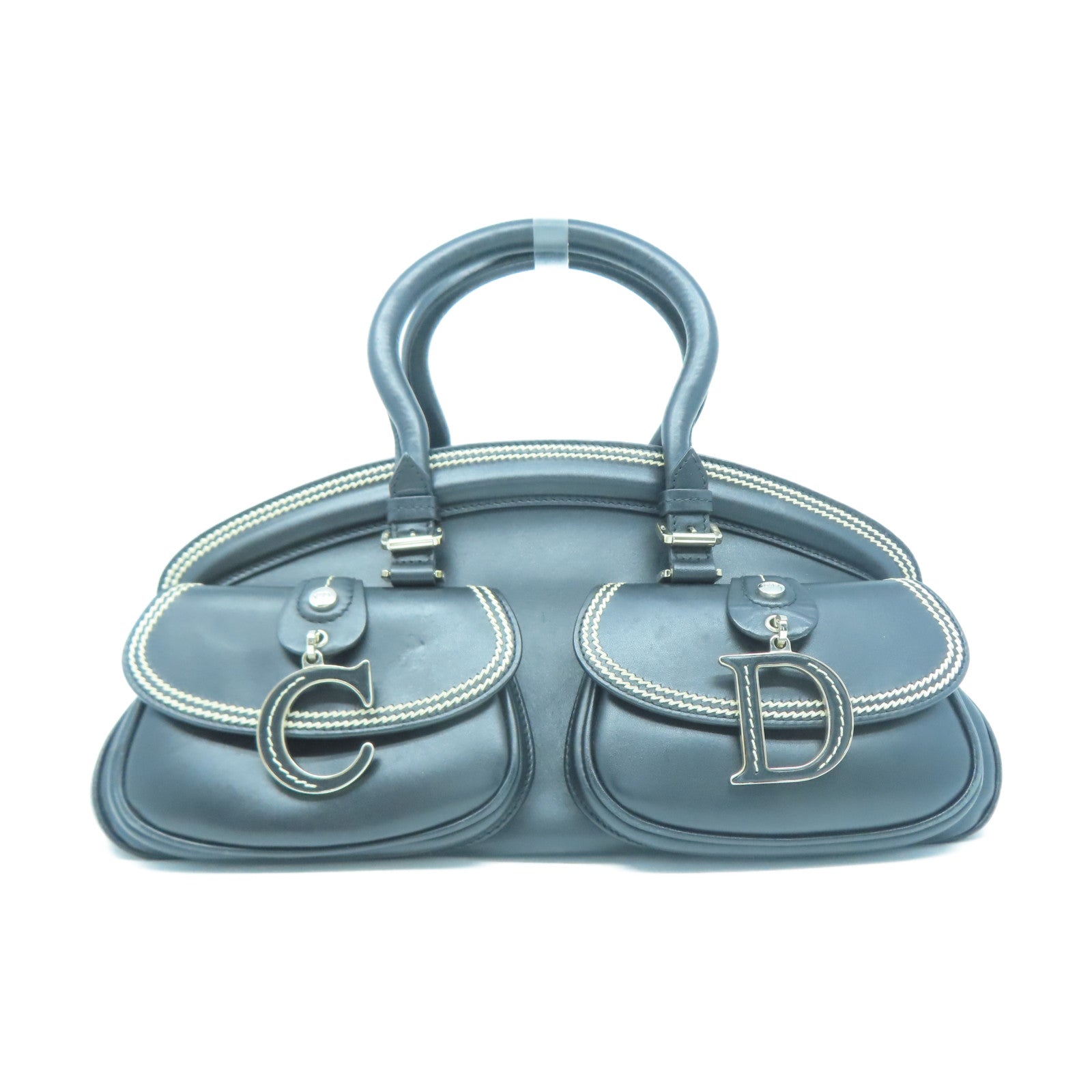 Dior 牛皮皮革Hand Bag銀扣手挽袋黑色