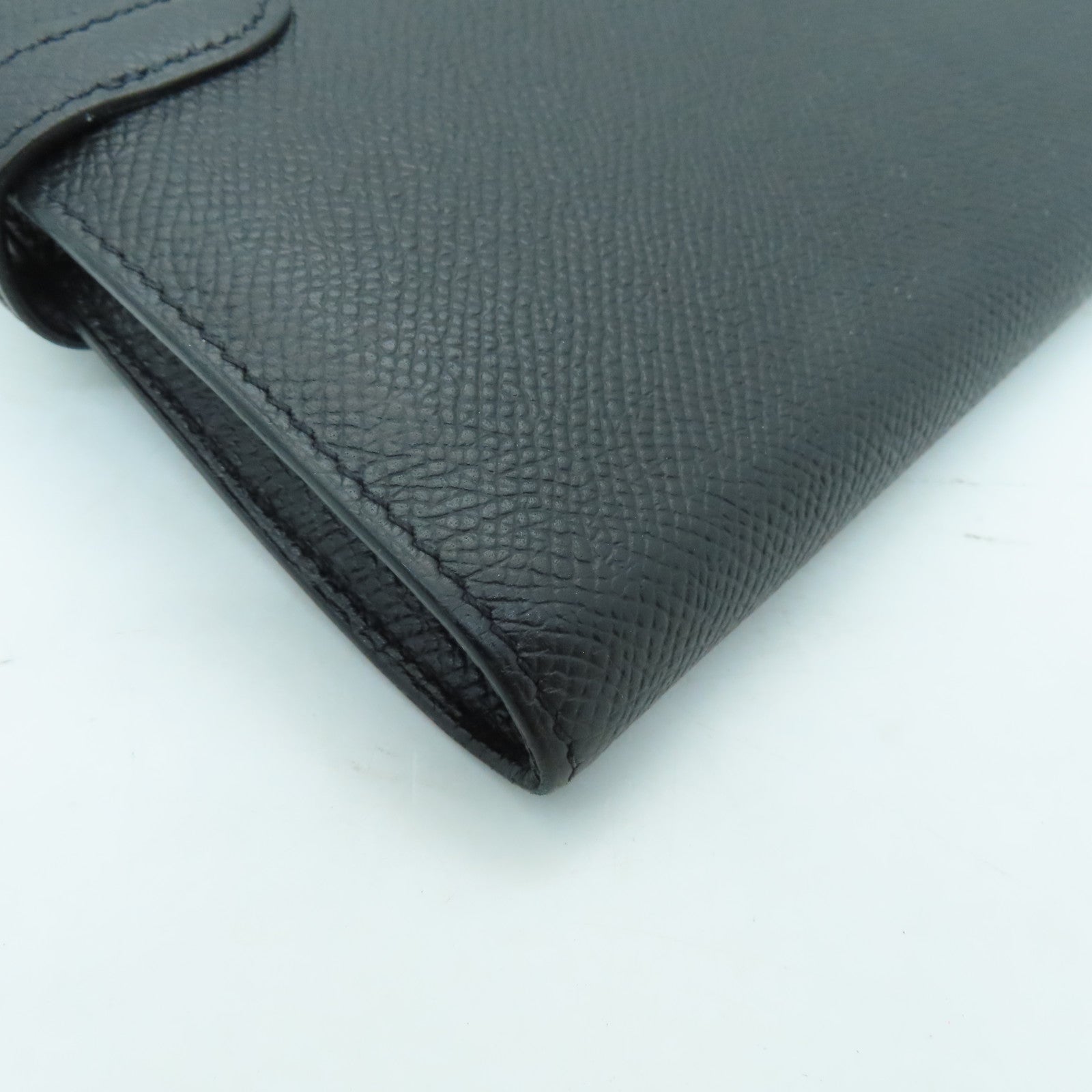 HERMES Veau Epsom皮革Kelly Wallet銀扣長錢包Noir黑色