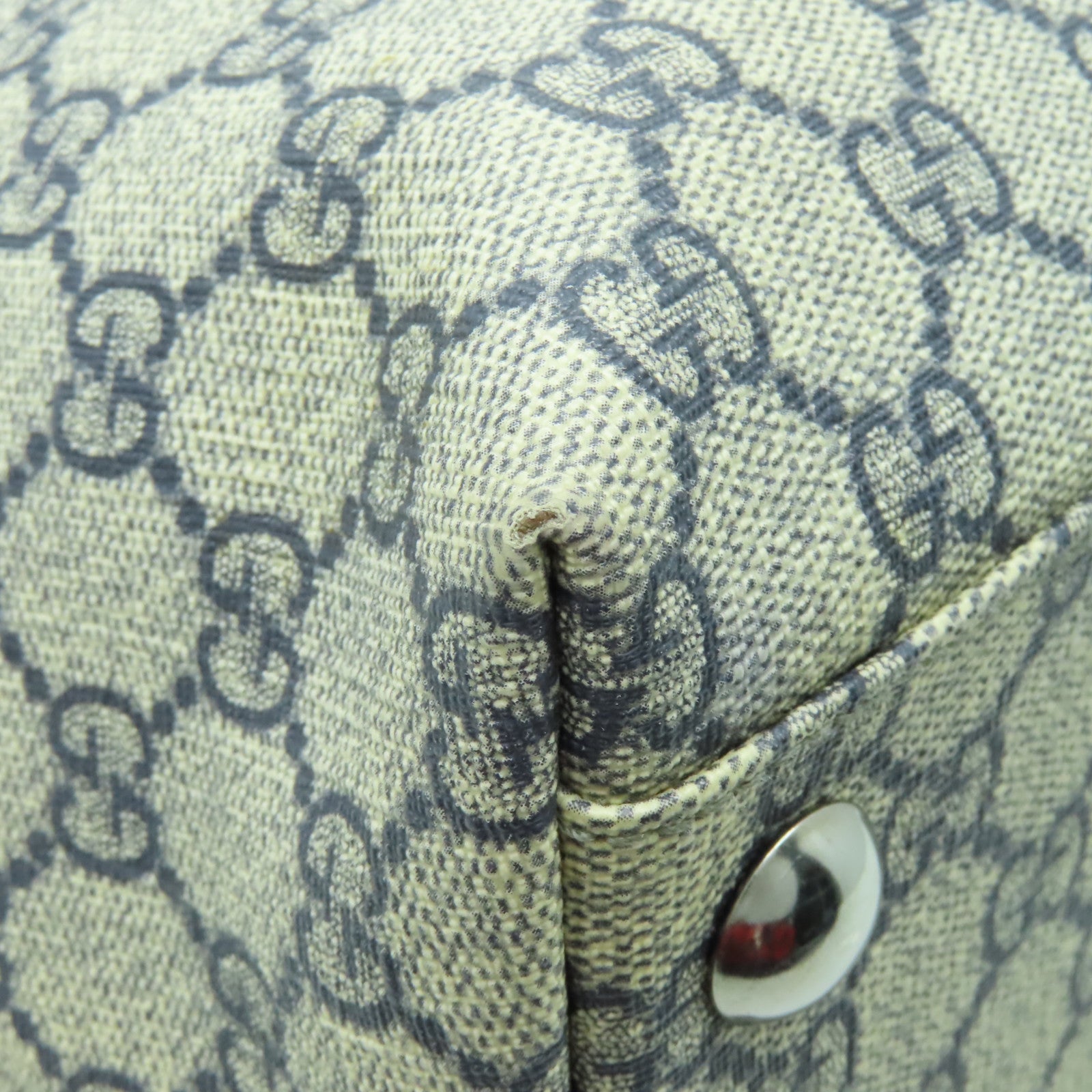GUCCI 塗層帆布Shoulder Bag銀扣肩背袋深藍色/米色
