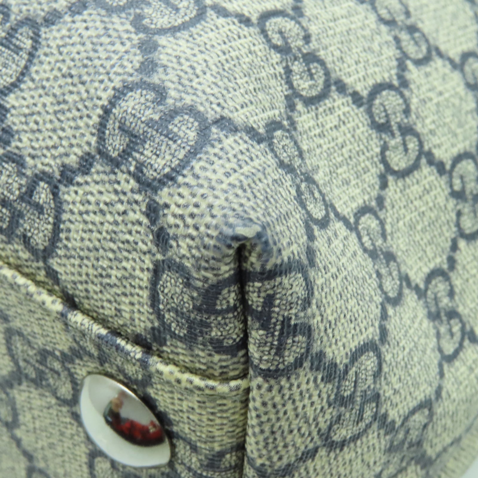 GUCCI 塗層帆布Shoulder Bag銀扣肩背袋深藍色/米色