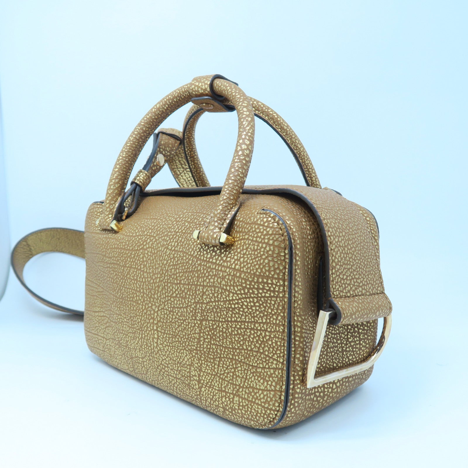 SELECTION 牛皮皮革Delvaux Cool Box Mini金扣手挽肩背两用袋金色